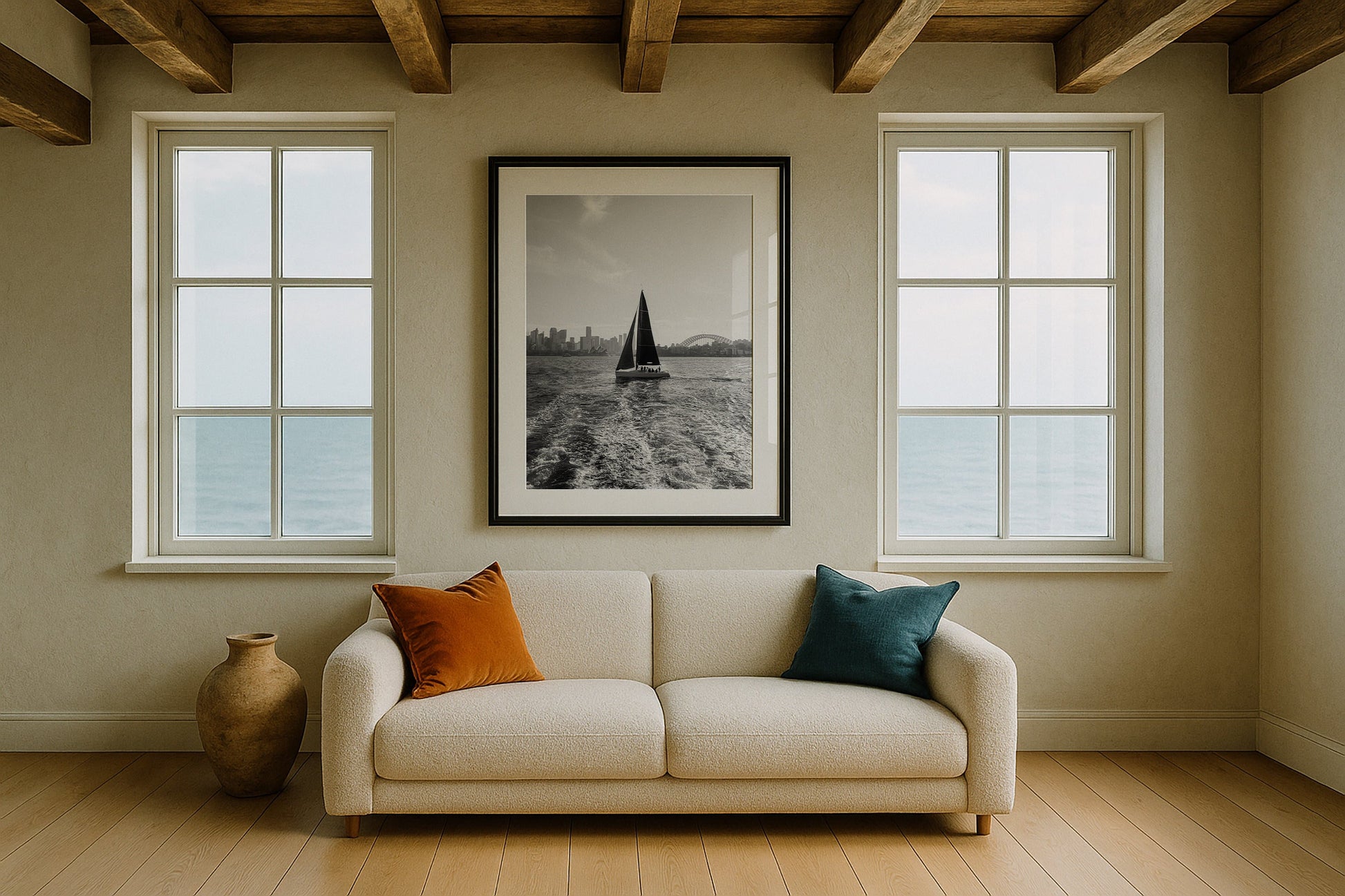 Sydney Harbour Sailing Black & White Framed Print - Australia by Peter Yan Studio