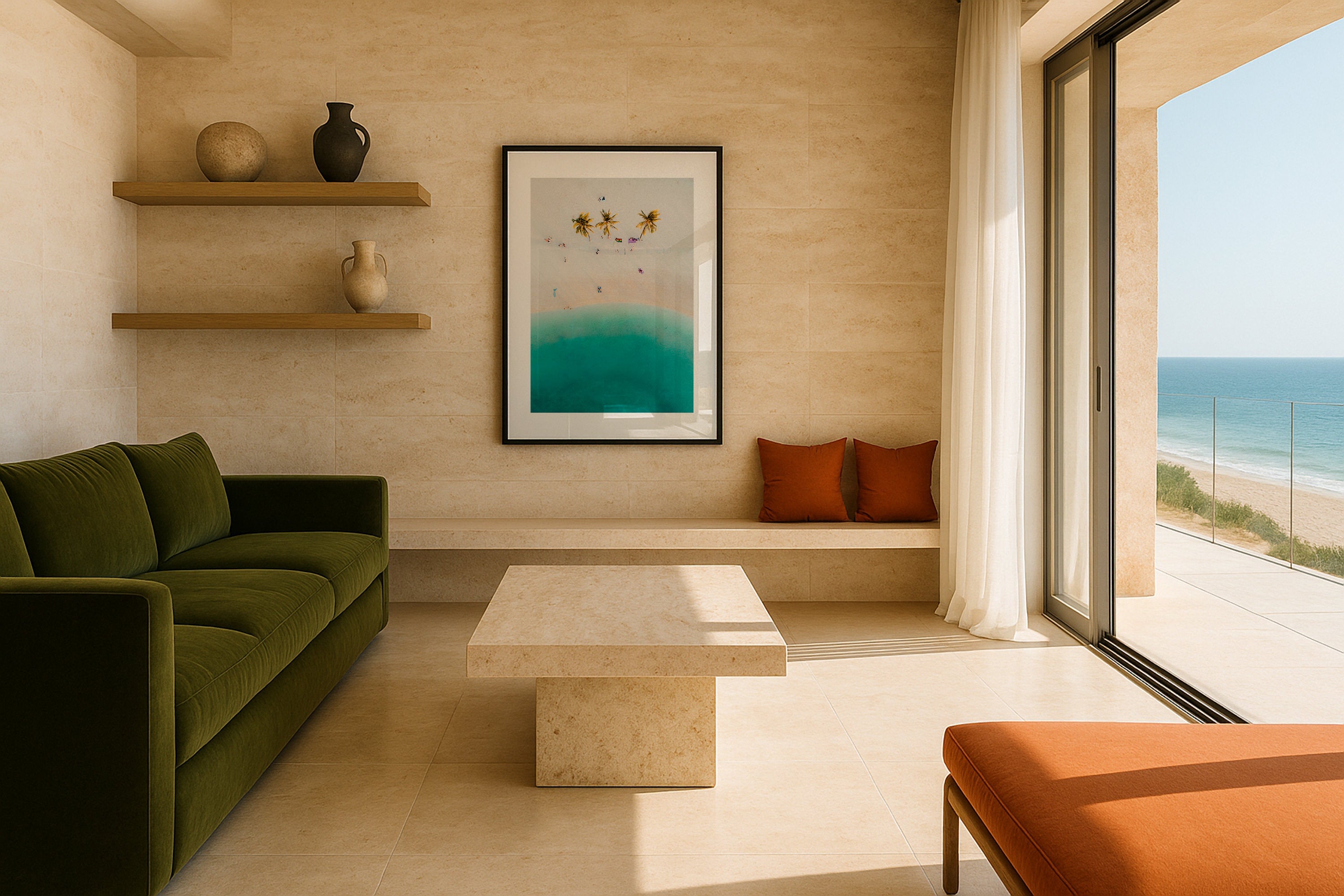 Three Palm Trees Framed Print - Aerial by Peter Yan Studio