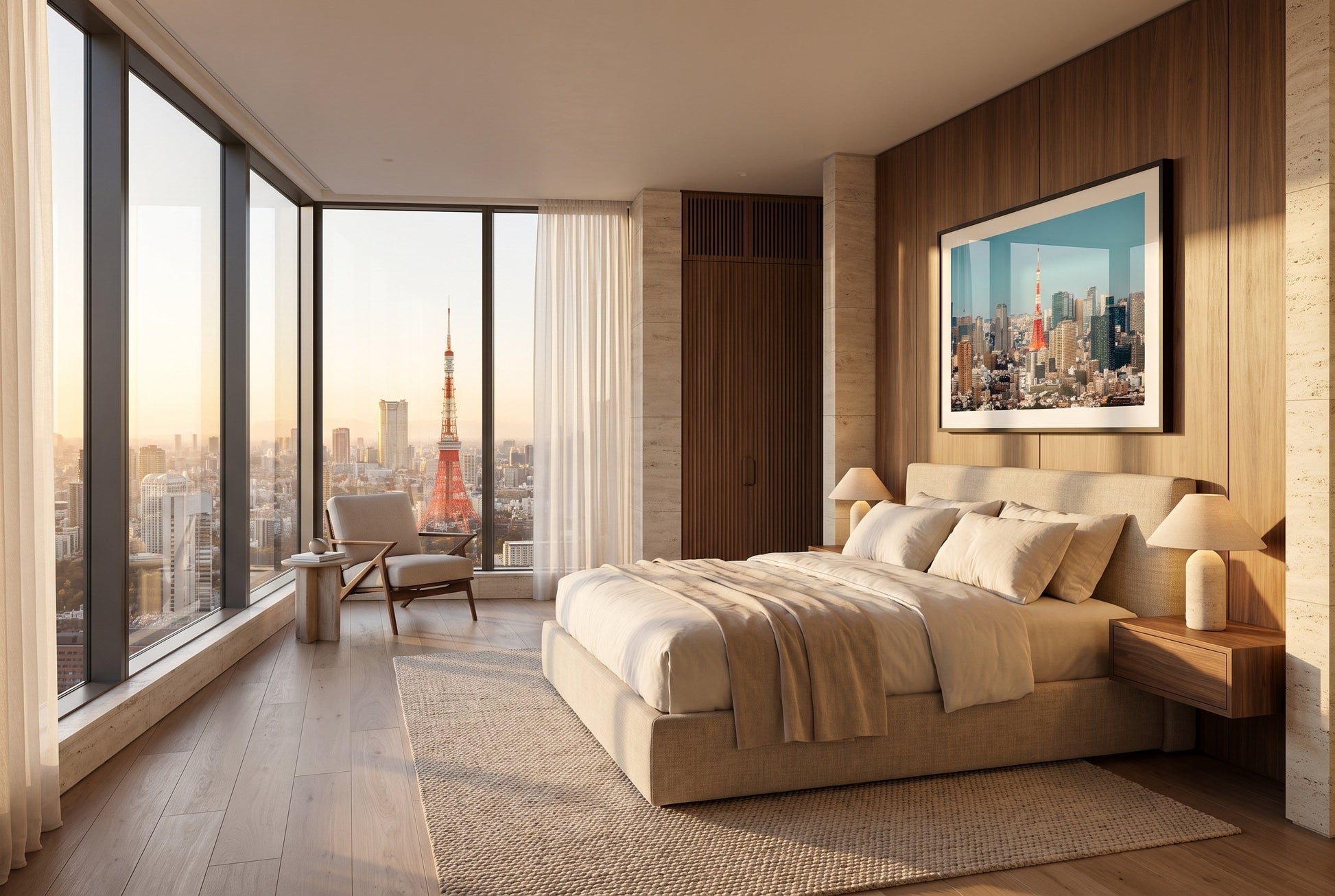 Tokyo Tower City Skyline Framed Print - Architecture by Peter Yan Studio