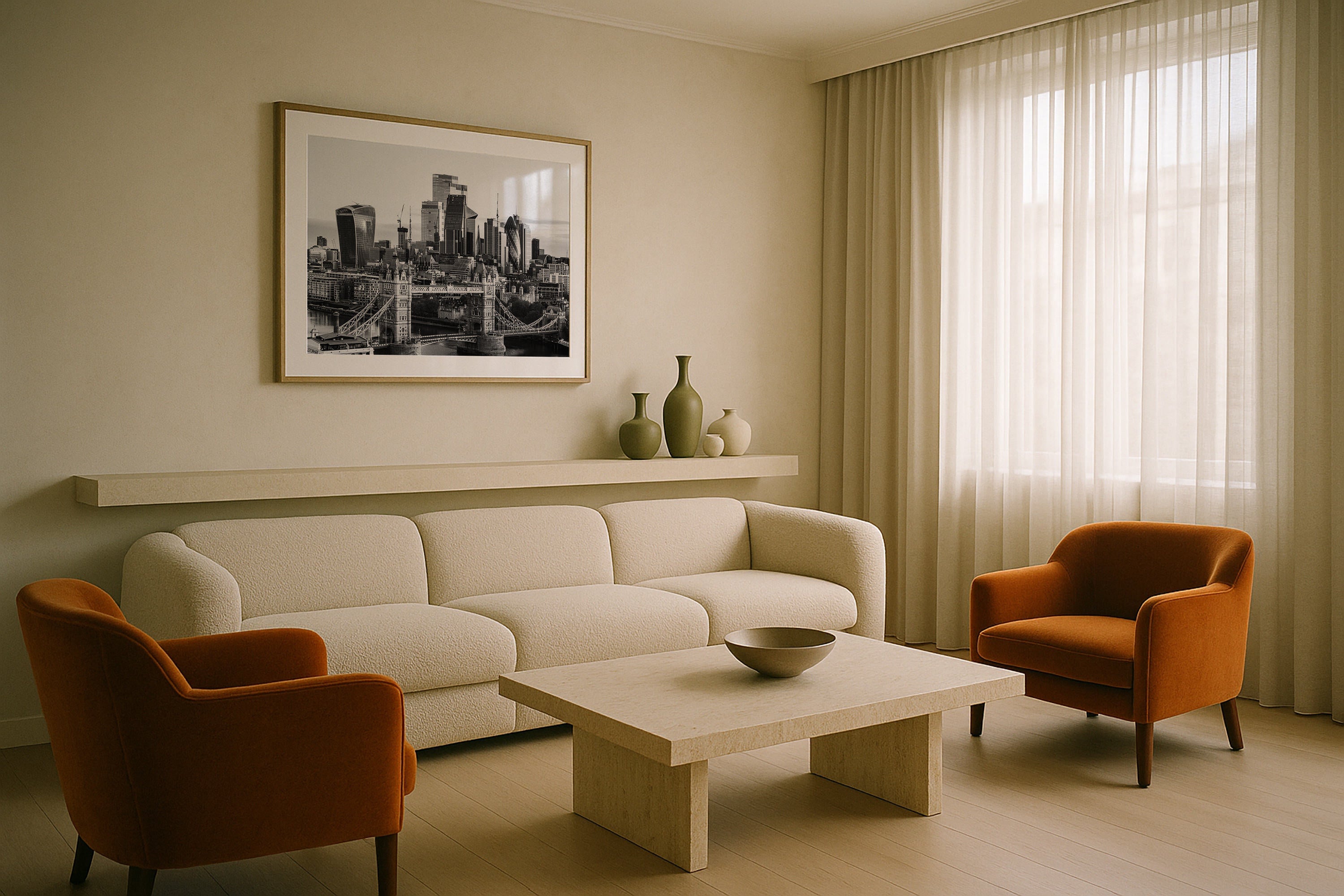 Tower Bridge and London Skyline in Monochrome Framed Print - Architecture by Peter Yan Studio