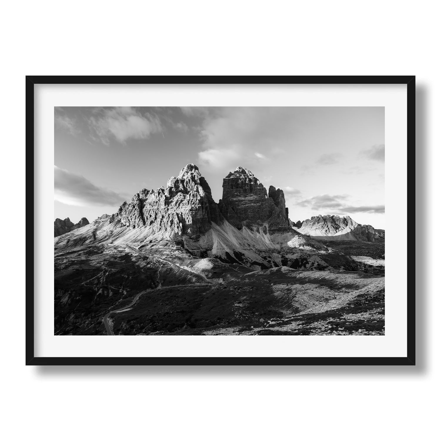 Tre Cime di Lavaredo in Black and White Framed Print - Black & White by Peter Yan Studio