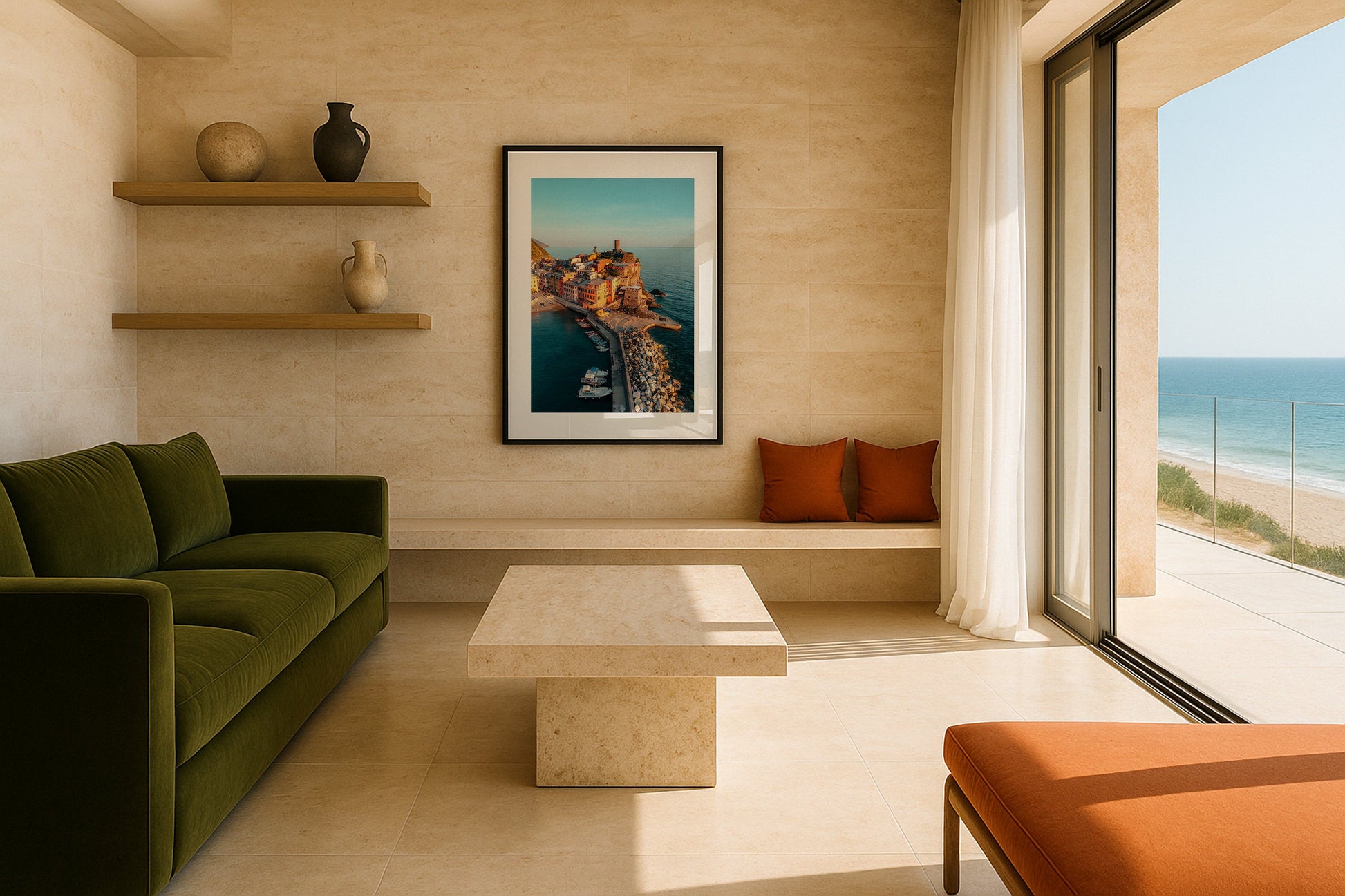 Vernazza Sunset, Cinque Terre Framed Print - Aerial by Peter Yan Studio