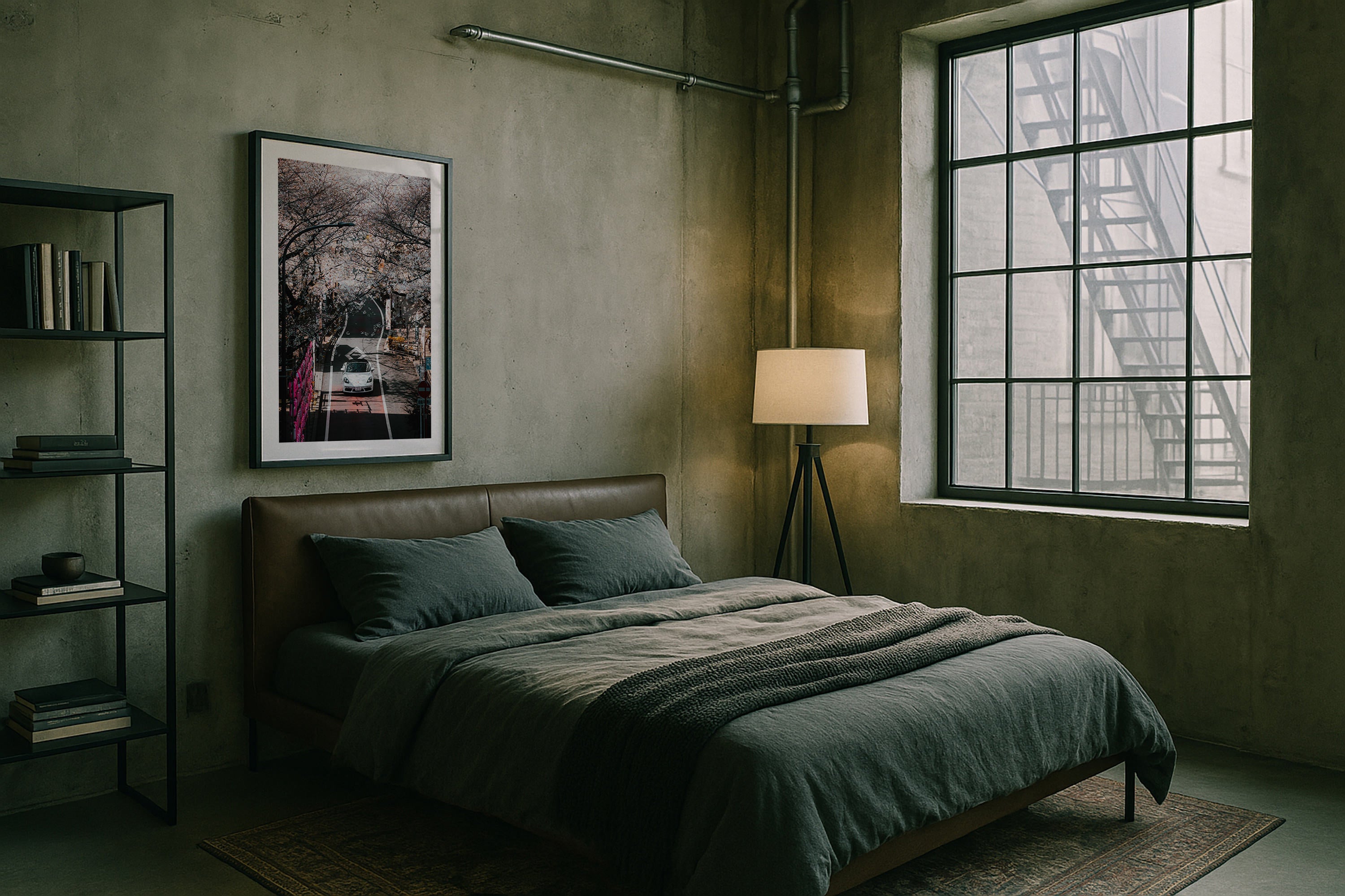 White Porsche Under the Cherry Blossom in Tokyo Framed Print - City by Peter Yan Studio