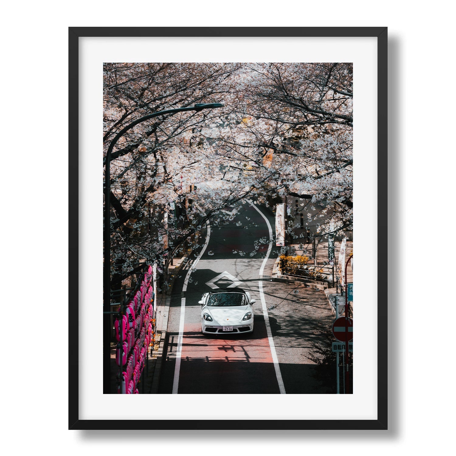 White Porsche Under the Cherry Blossom in Tokyo Framed Print - City by Peter Yan Studio