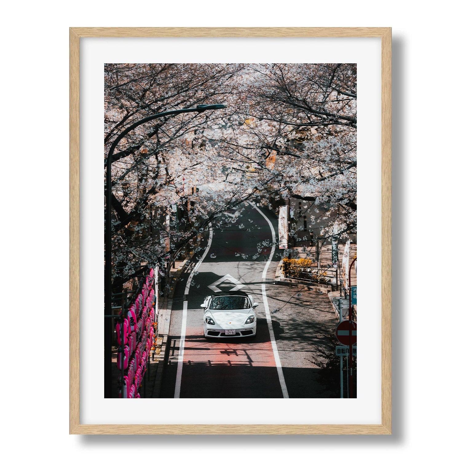 White Porsche Under the Cherry Blossom in Tokyo Framed Print - City by Peter Yan Studio
