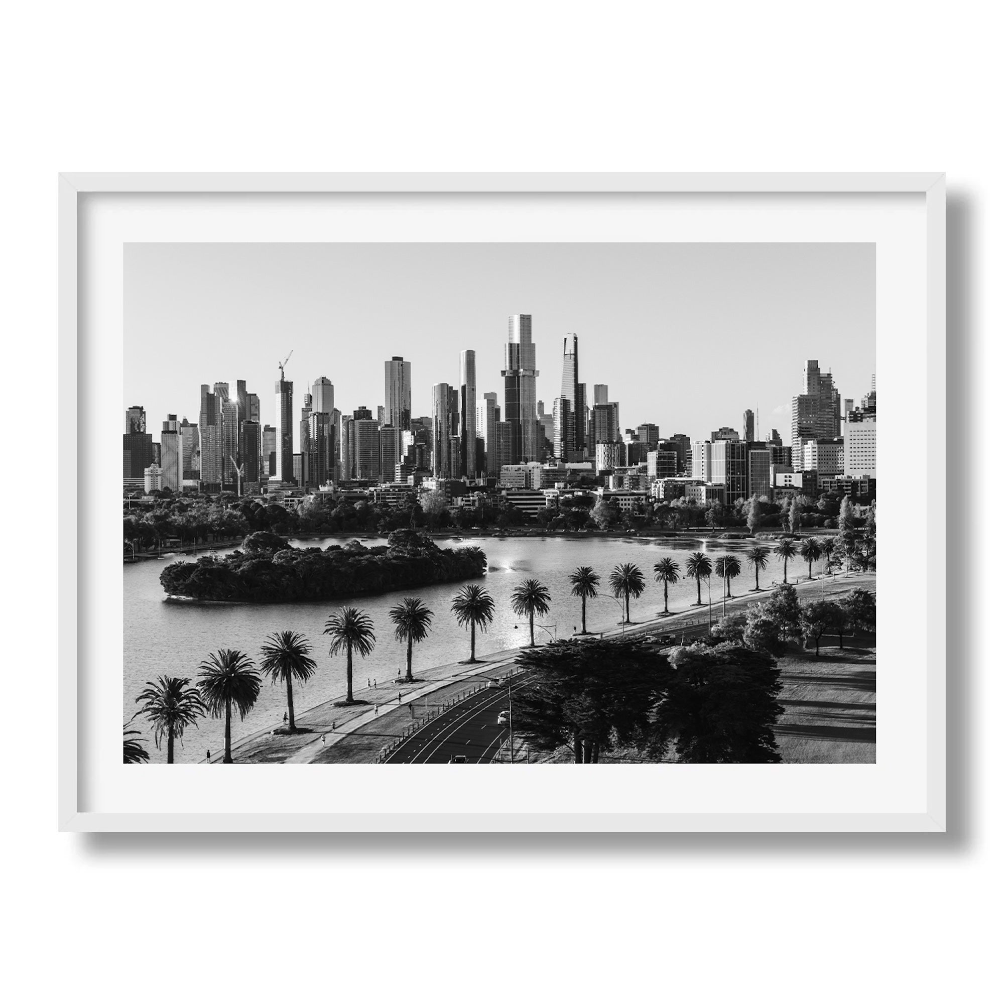 Monochrome Melbourne Skyline over Albert Park