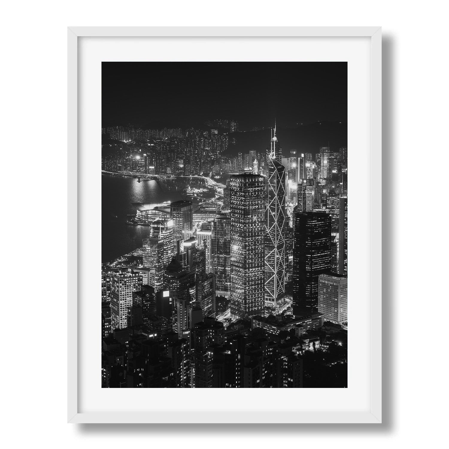 Hong Kong Island Skyline Black and White