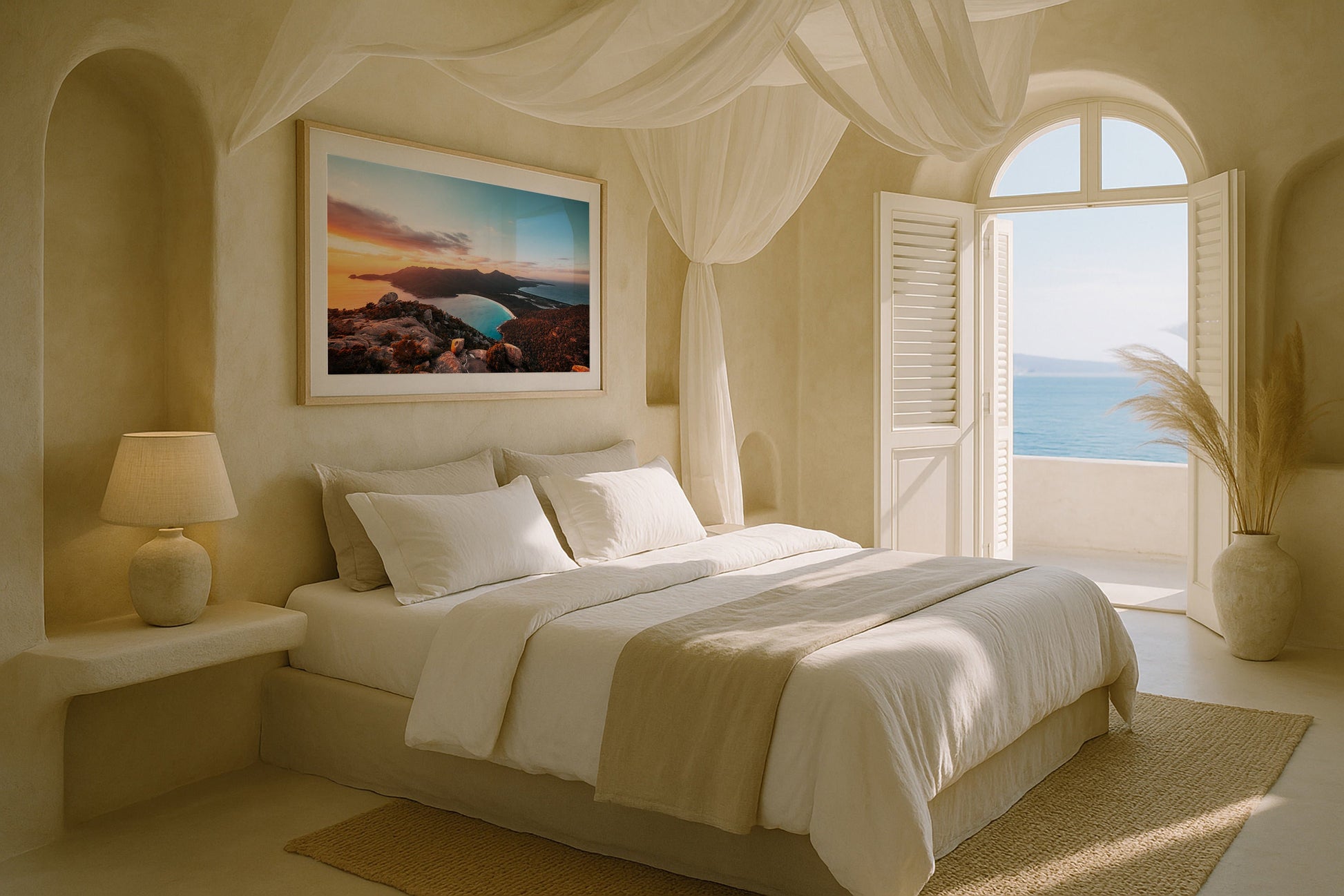 Wineglass Bay Sunrise, Tasmania Framed Print - Aerial by Peter Yan Studio