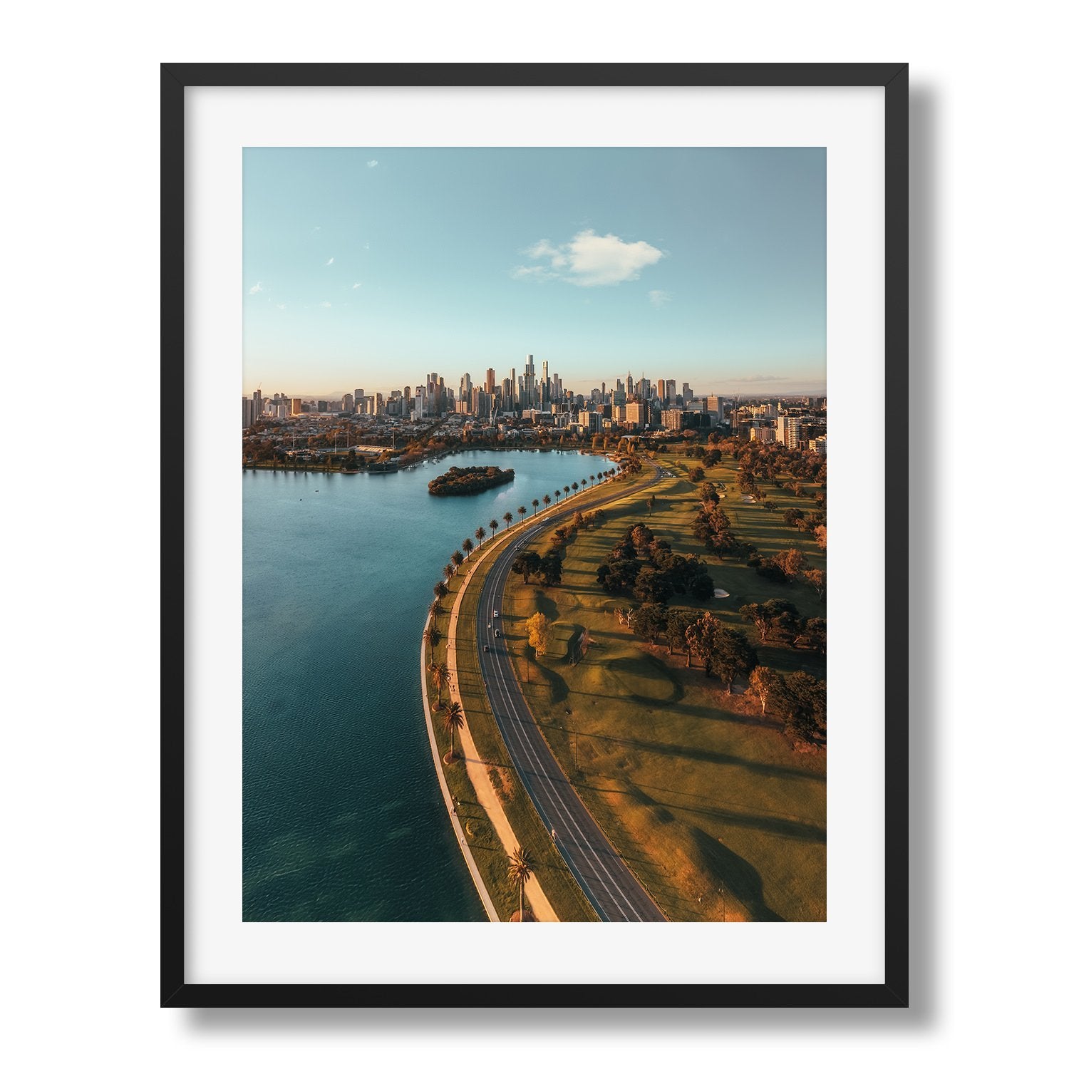 Albert Park F1 Circuit Melbourne Sunset Framed Print - Aerial by Peter Yan Studio