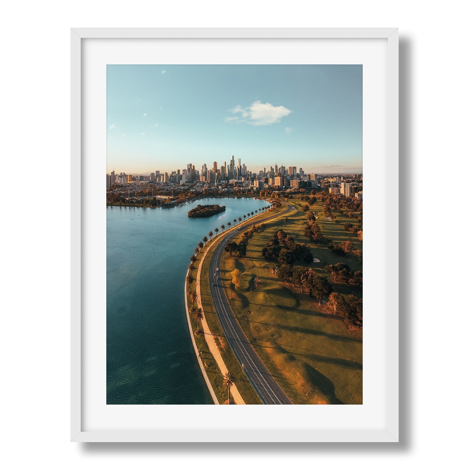 Albert Park F1 Circuit Melbourne Sunset Framed Print - Aerial by Peter Yan Studio