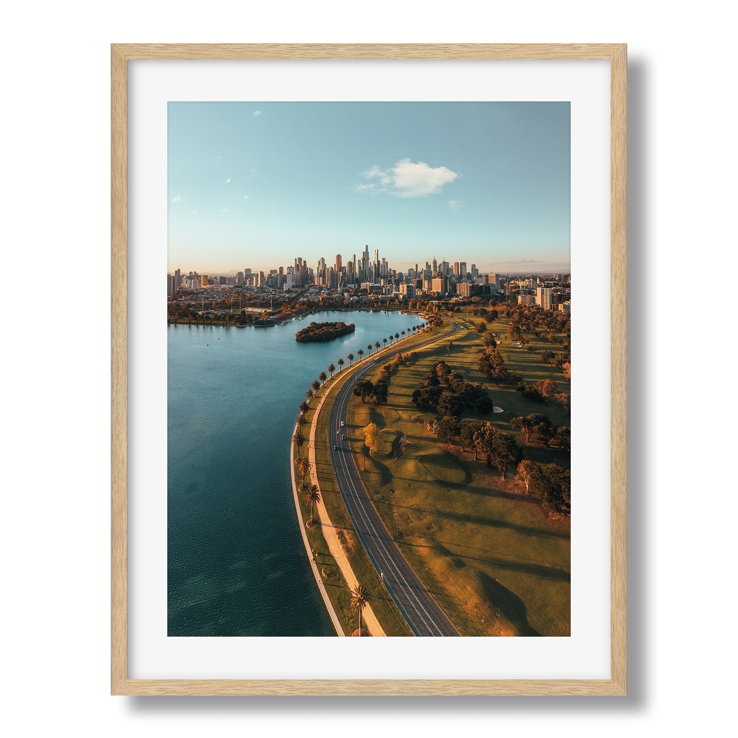 Albert Park F1 Circuit Melbourne Sunset Framed Print - Aerial by Peter Yan Studio