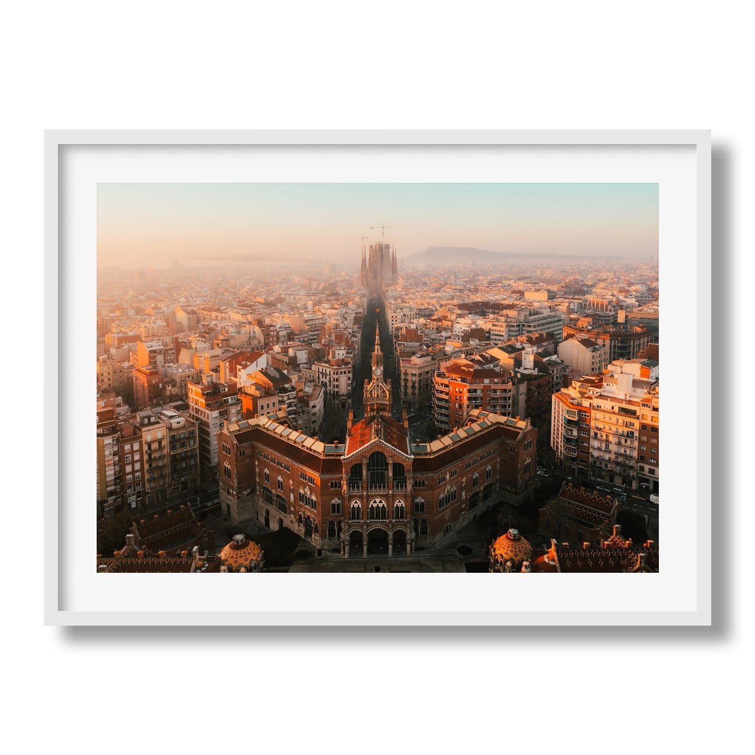 Barcelona Sunrise II Framed Print - Aerial by Peter Yan Studio