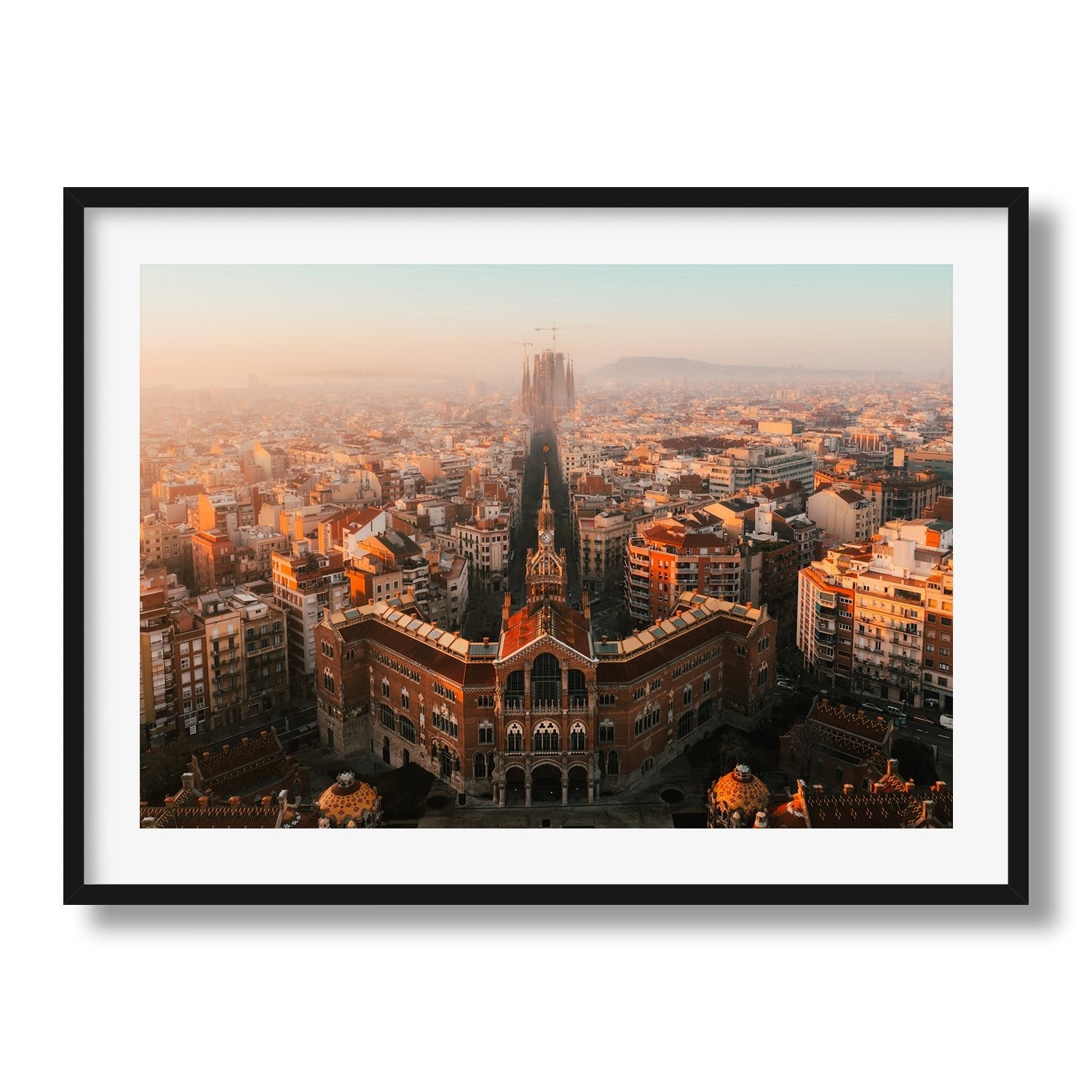 Barcelona Sunrise II Framed Print - Aerial by Peter Yan Studio