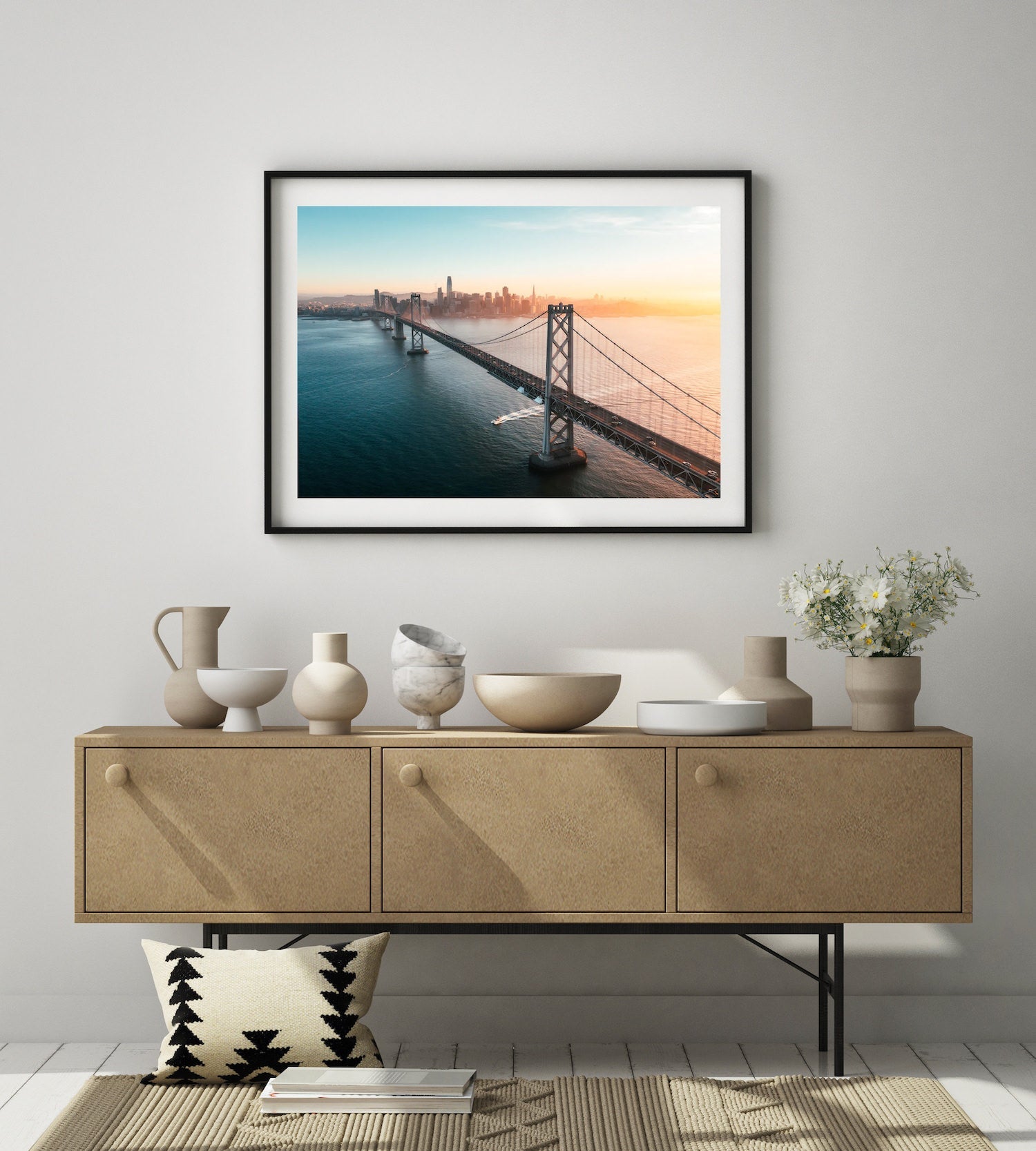 Bay Bridge San Francisco Sunset - Peter Yan Studio Framed Photo Print Wall Art