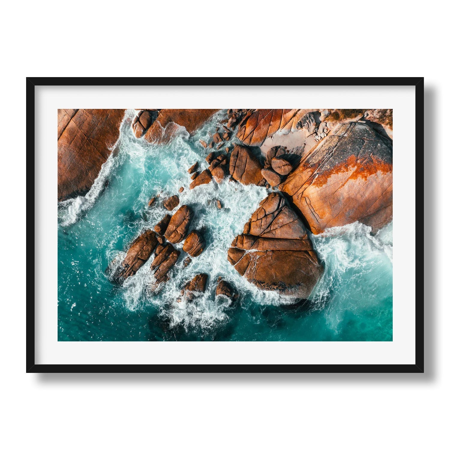 Bay Of Fires Ocean Rocks Framed Print - Aerial by Peter Yan Studio