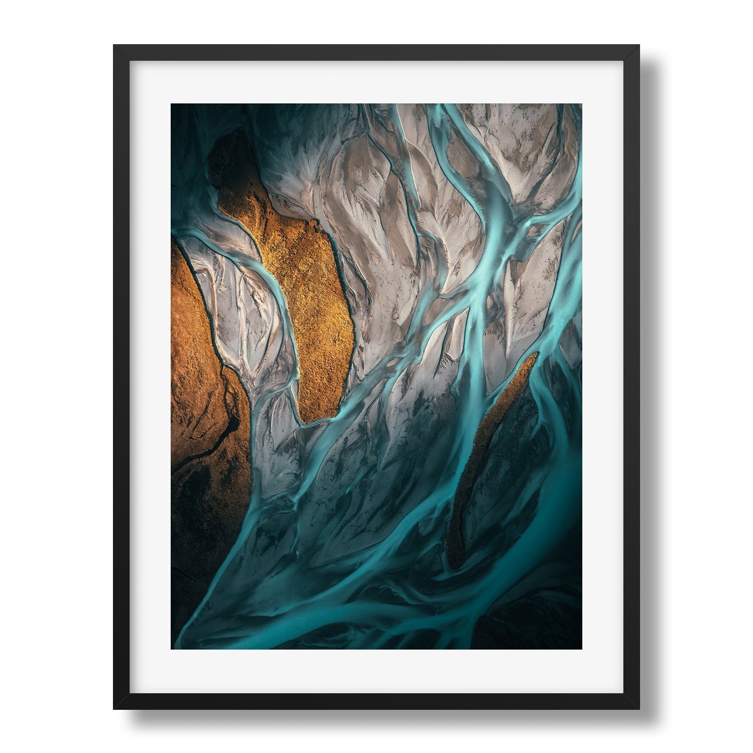 Blue Braided Rivers In New Zealand Framed Print - Aerial by Peter Yan Studio