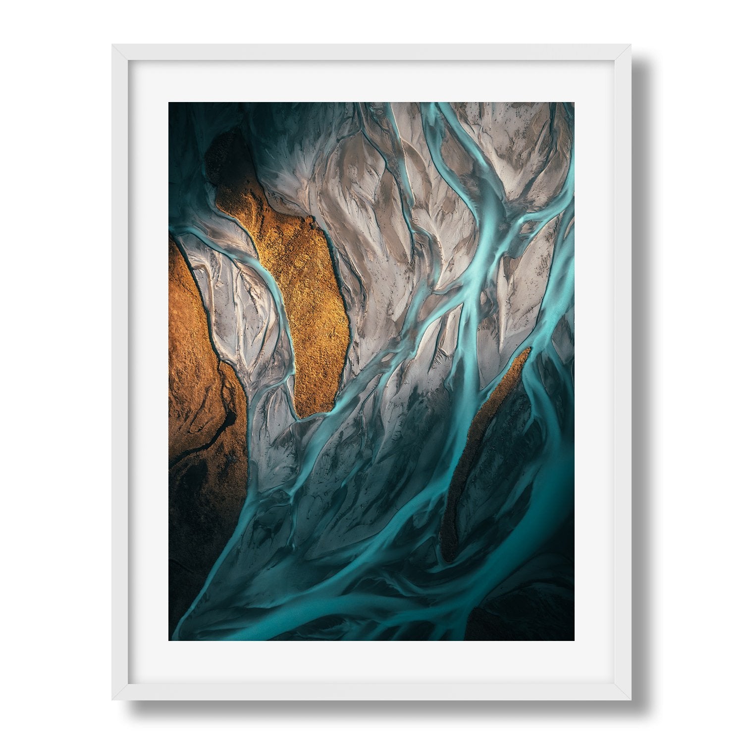 Blue Braided Rivers In New Zealand Framed Print - Aerial by Peter Yan Studio