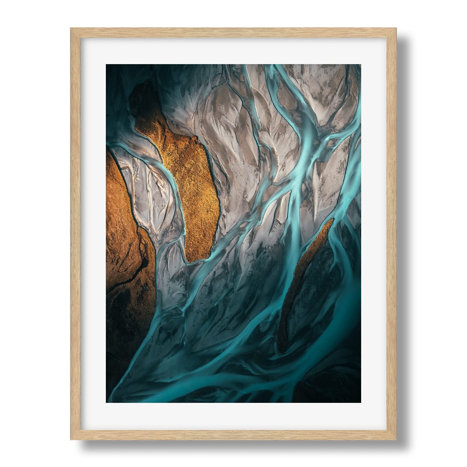 Blue Braided Rivers In New Zealand Framed Print - Aerial by Peter Yan Studio