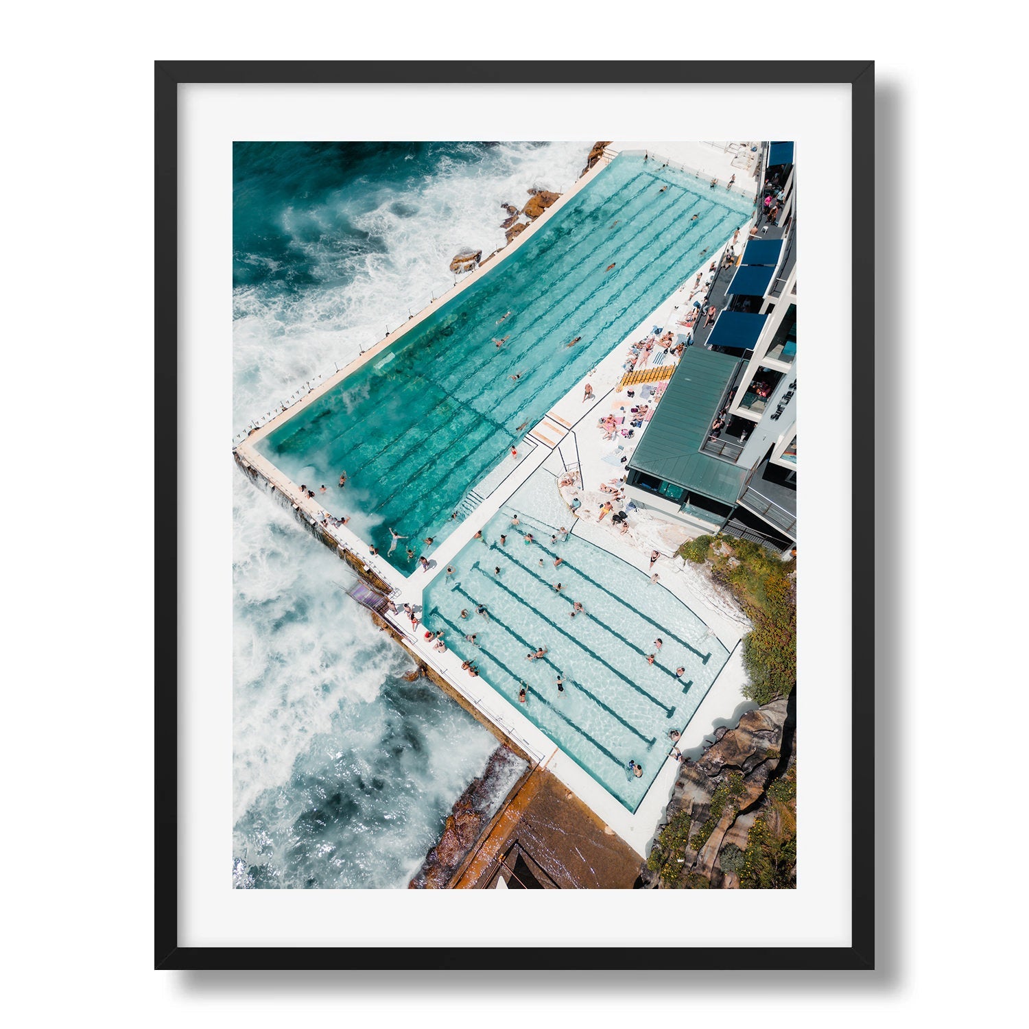 Bondi Beach Icebergs Pool Summer Day II Framed Print - Aerial by Peter Yan Studio