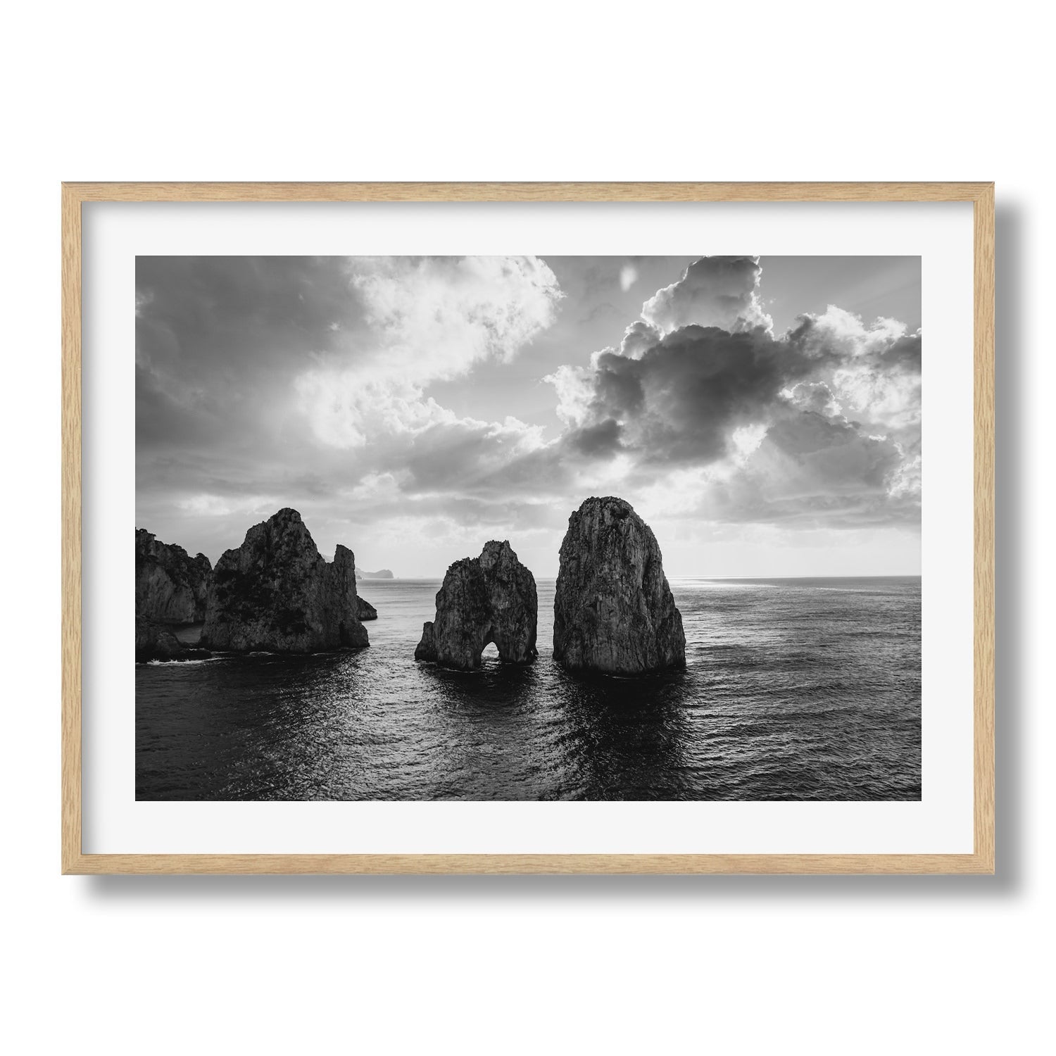 Capri Faraglioni Rocks in Black & White Framed Print - Aerial by Peter Yan Studio
