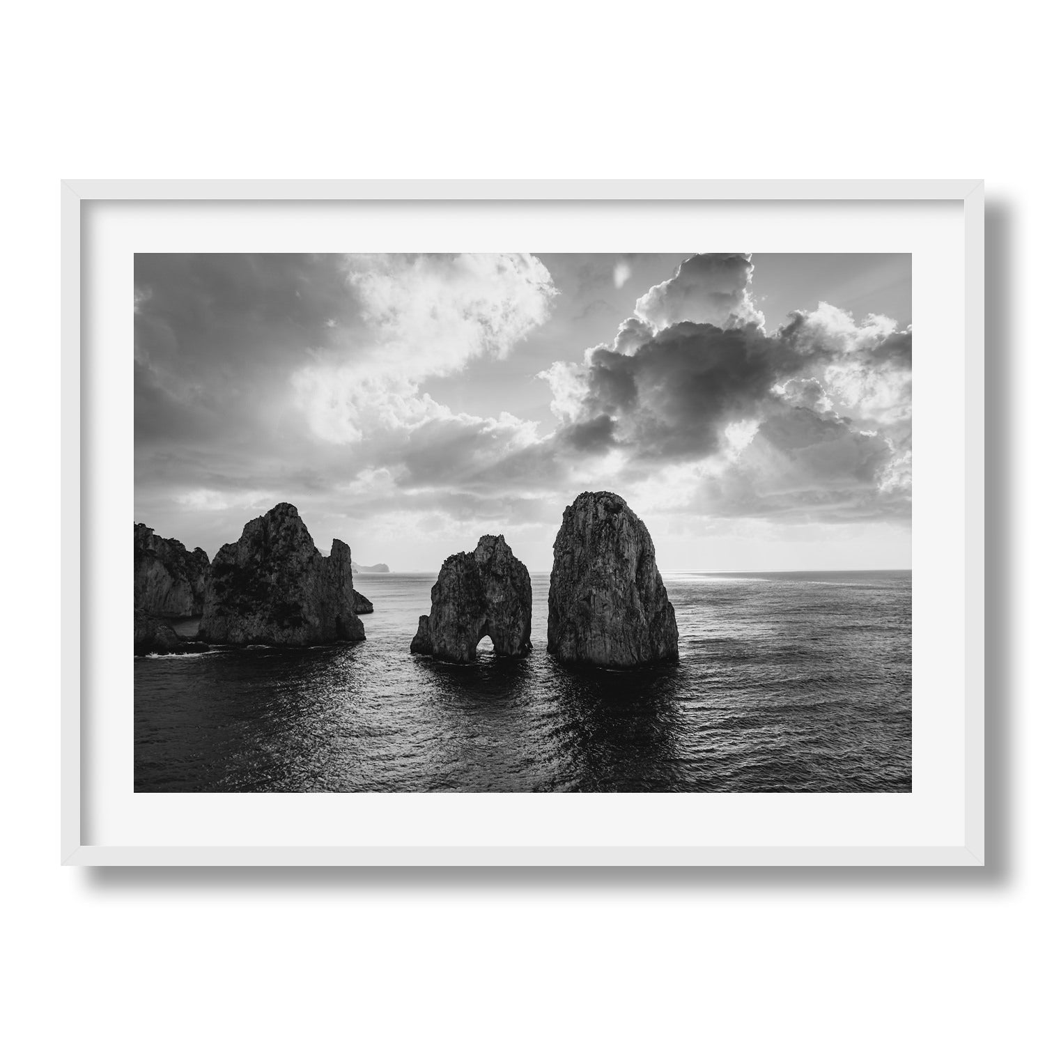 Capri Faraglioni Rocks in Black & White - Peter Yan Studio Framed Photo Print Wall Art