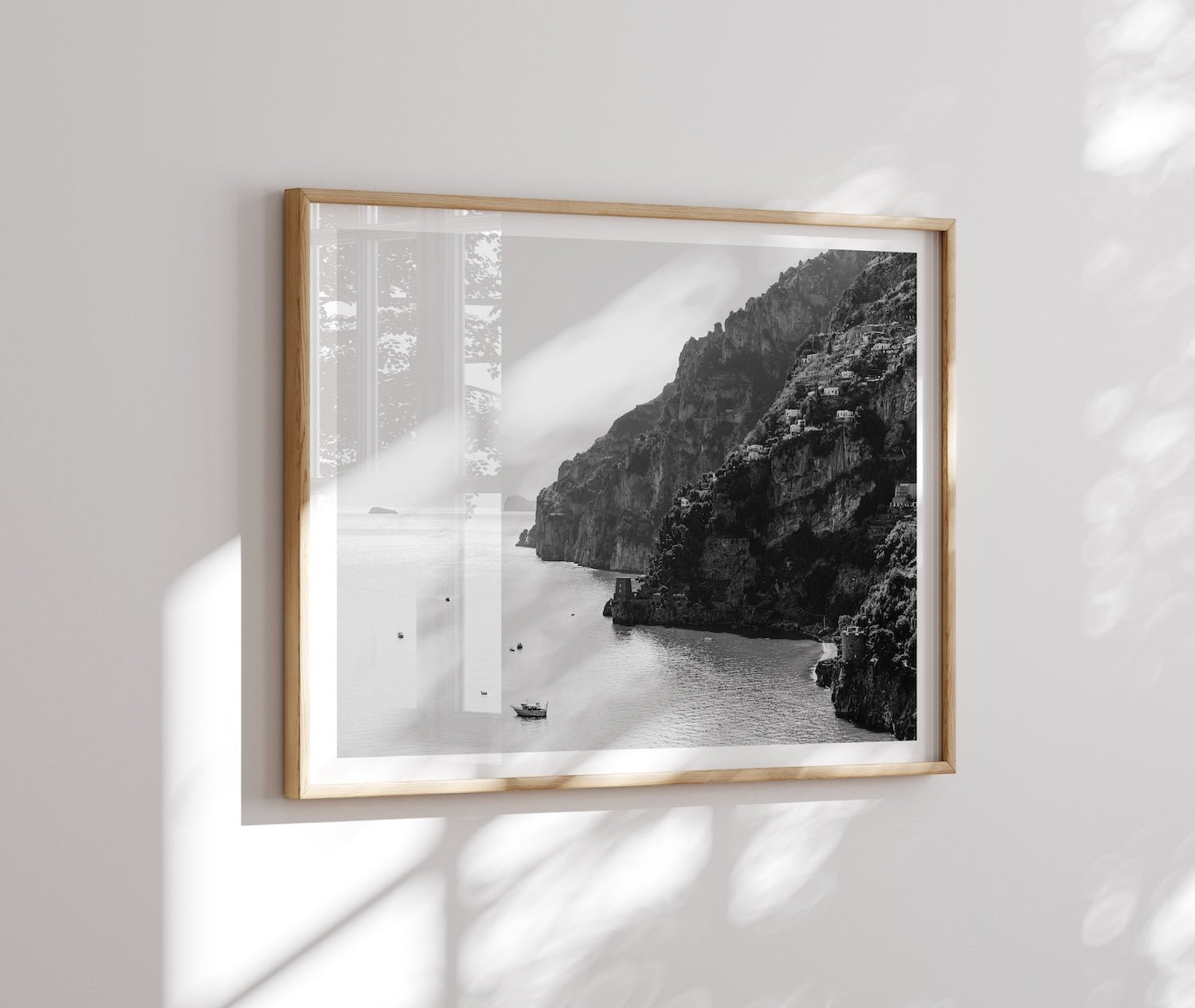 Coastal Positano Black & White Framed Print - Aerial by Peter Yan Studio
