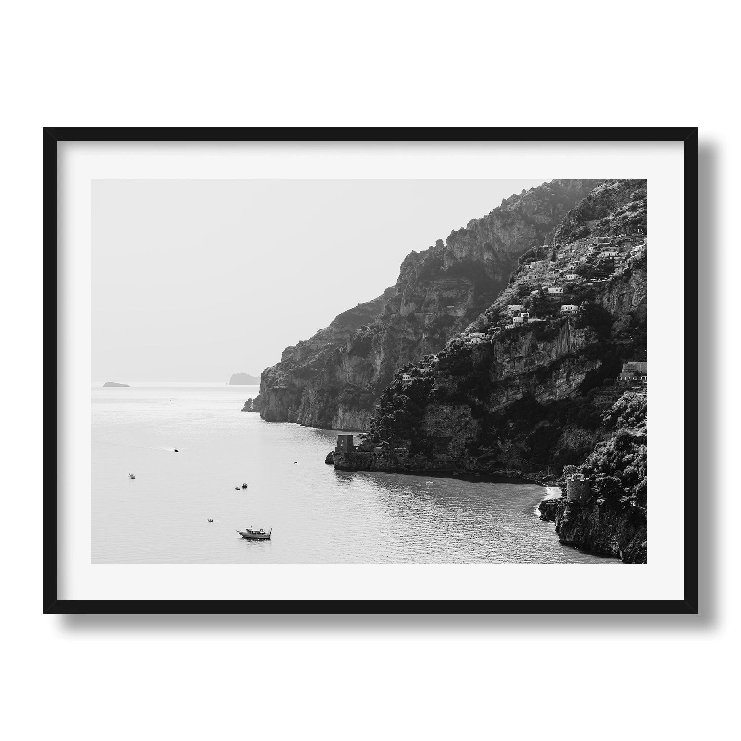 Coastal Positano Black & White Framed Print - Aerial by Peter Yan Studio