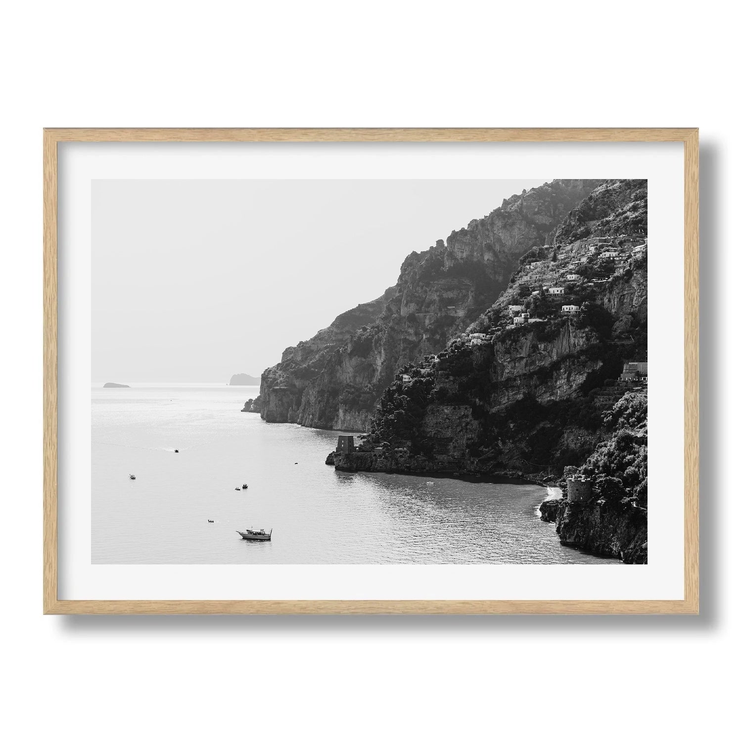 Coastal Positano Black & White Framed Print - Aerial by Peter Yan Studio