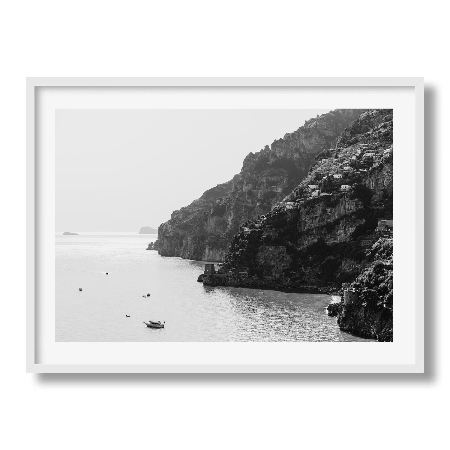 Coastal Positano Black & White Framed Print - Aerial by Peter Yan Studio