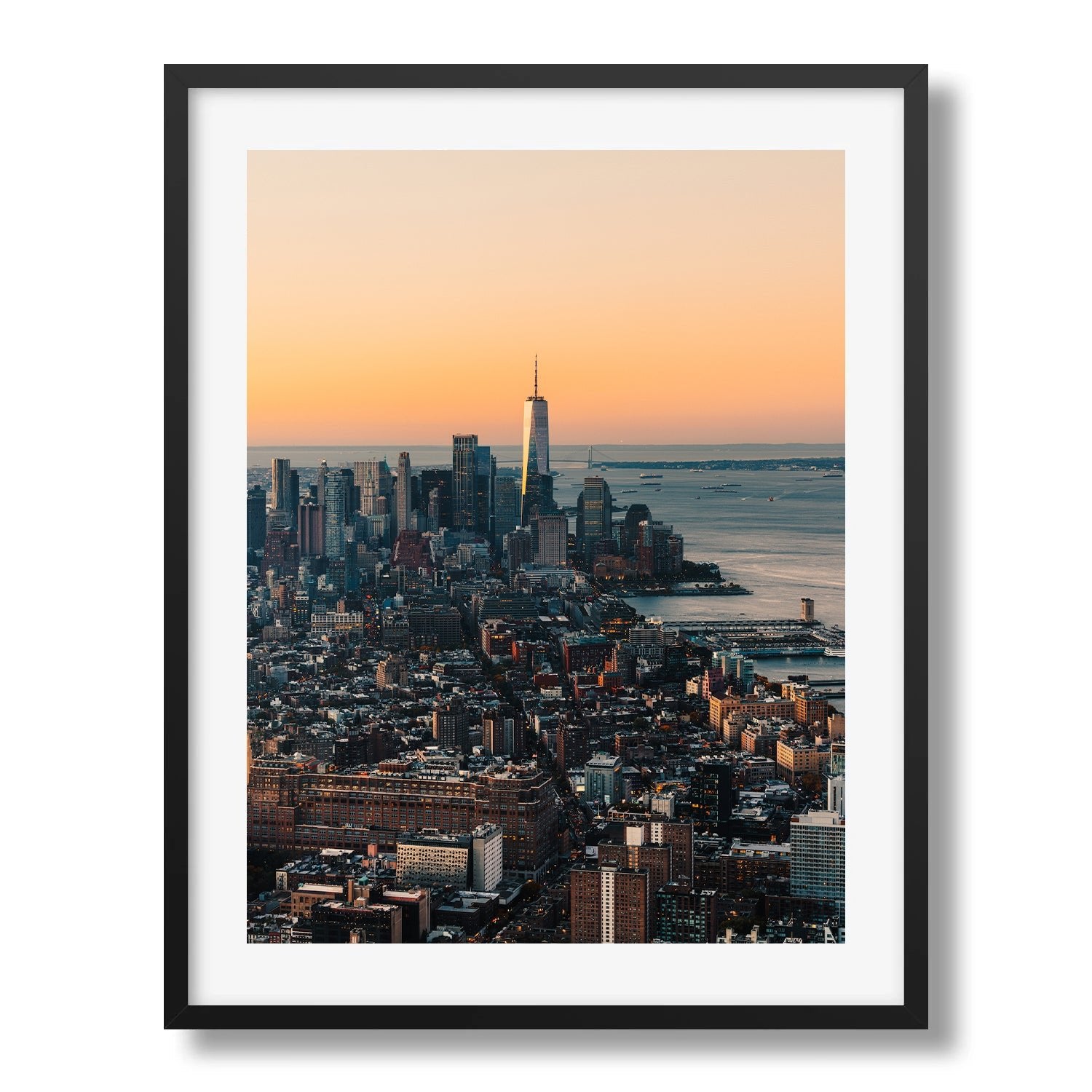 Downtown Manhattan Sunrise Framed Print - Architecture by Peter Yan Studio