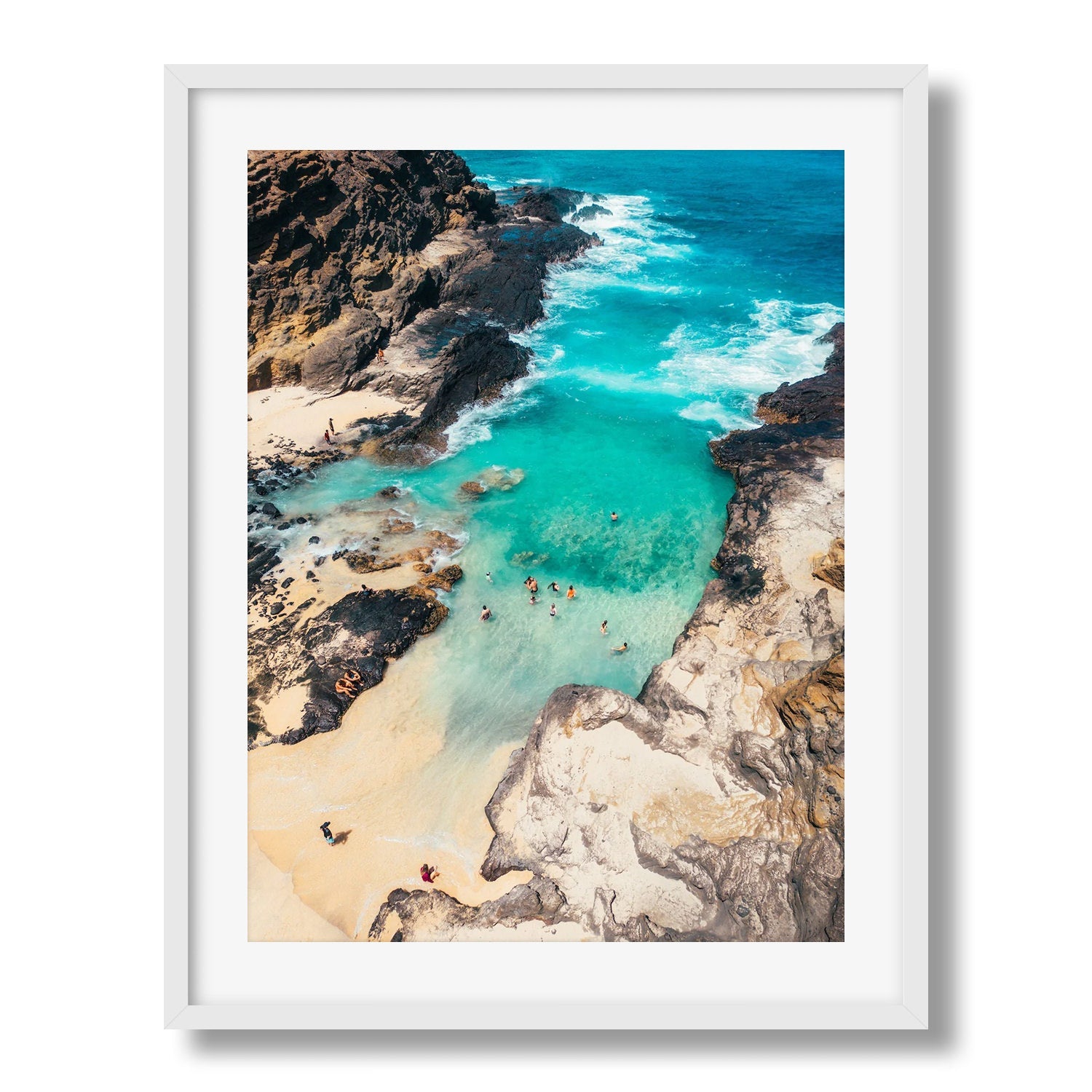 Halona Beach Cove Hawaii II Framed Print - Aerial by Peter Yan Studio