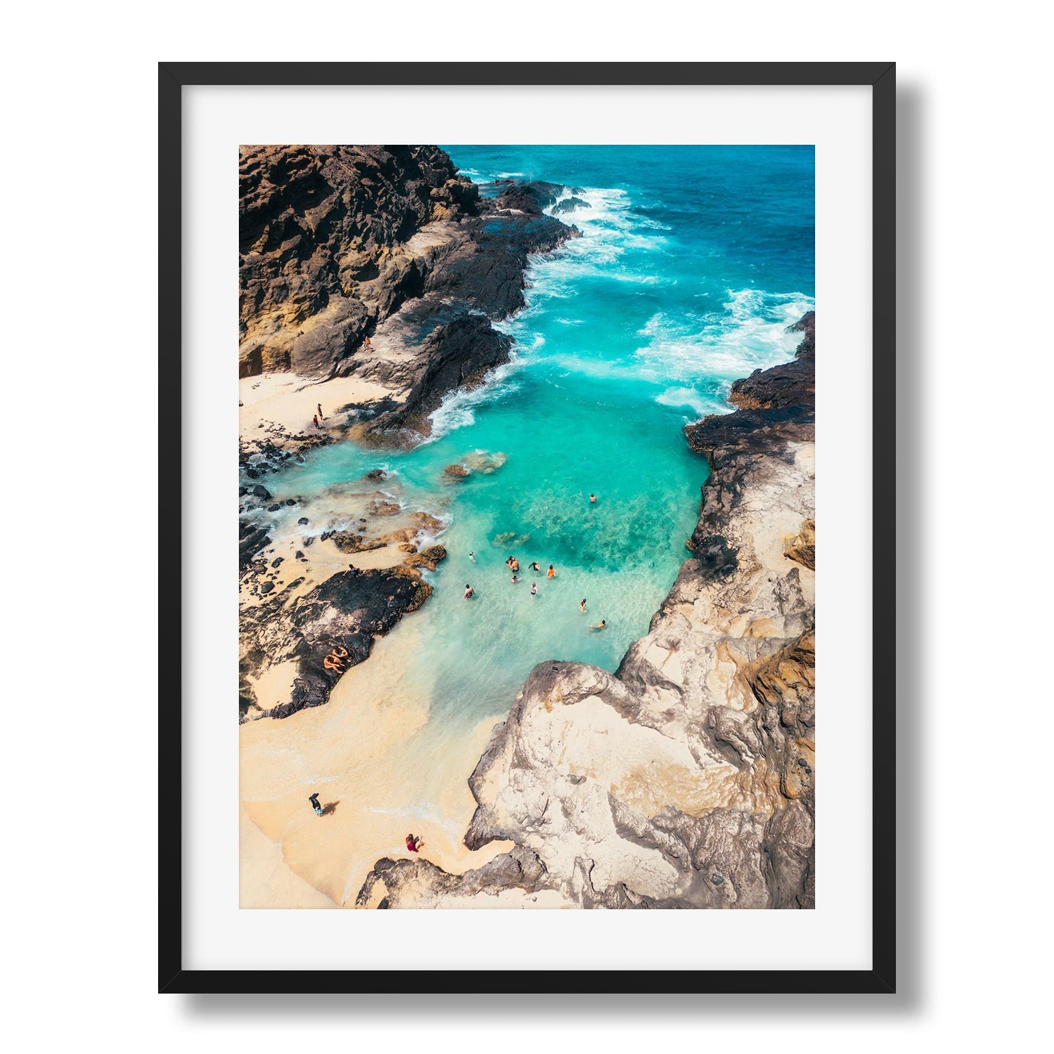 Halona Beach Cove Hawaii II Framed Print - Aerial by Peter Yan Studio