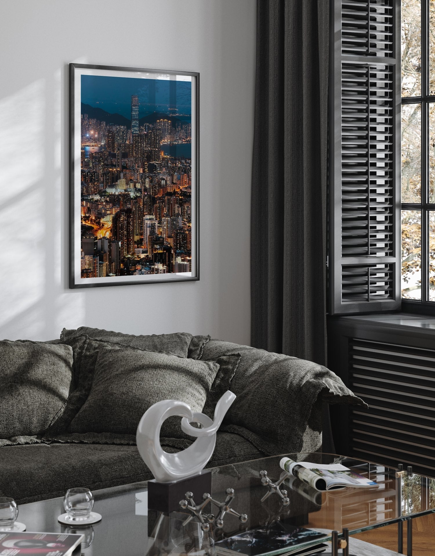 Hong Kong Blue Hour From Kowloon Peak Framed Print - Architecture by Peter Yan Studio