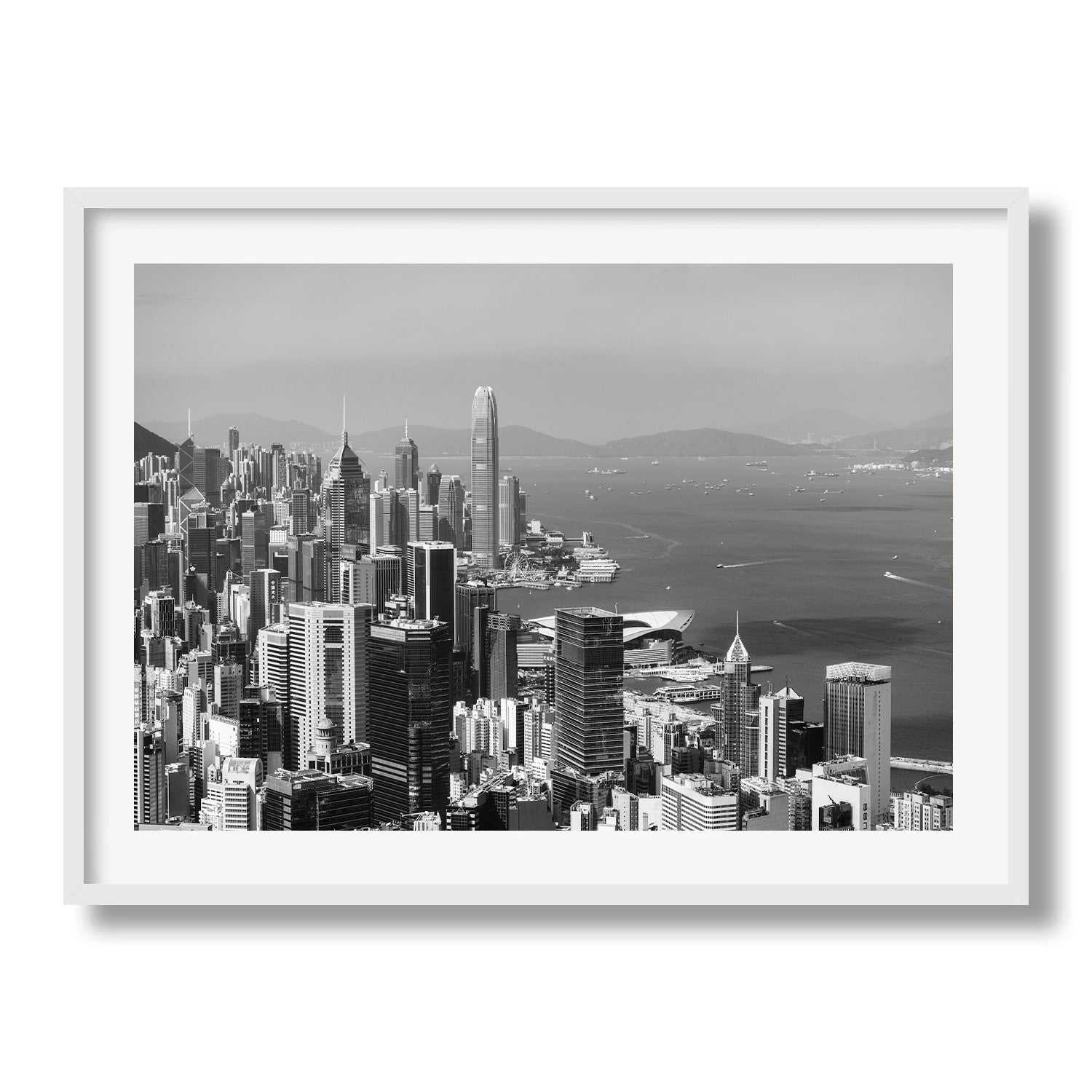 Hong Kong Central Skyline in Black & White Framed Print - Aerial by Peter Yan Studio