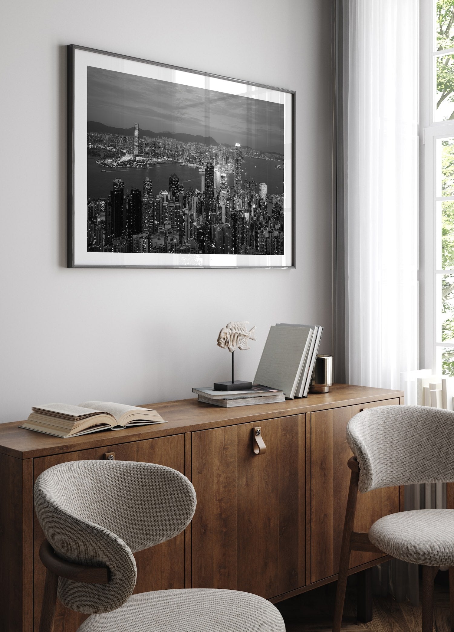 Hong Kong Skyline in Black & White - Peter Yan Studio Framed Photo Print Wall Art
