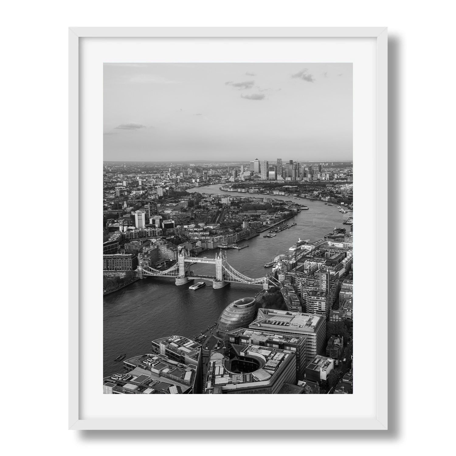 London Sunset in Black & White Framed Print - Aerial by Peter Yan Studio