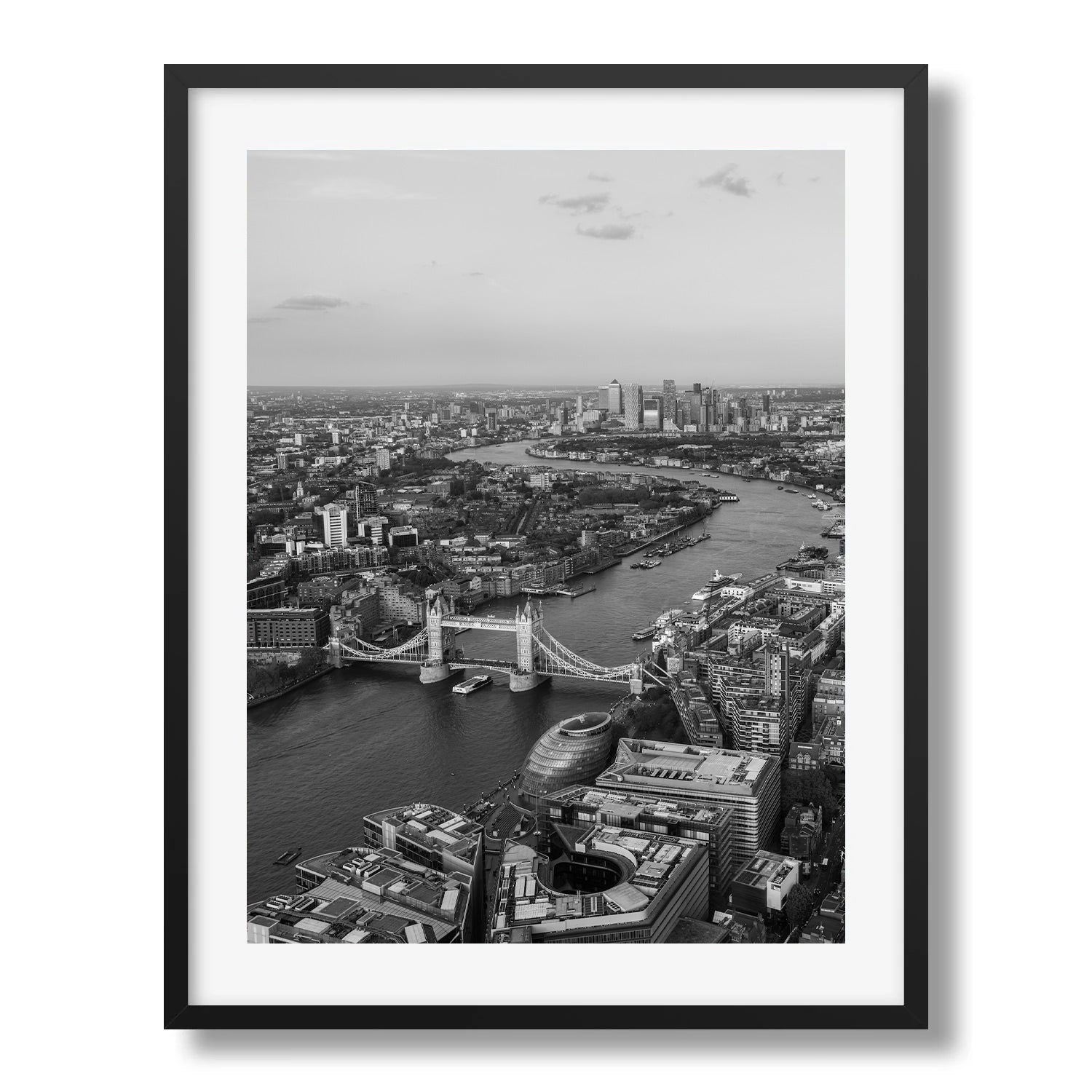London Sunset in Black & White Framed Print - Aerial by Peter Yan Studio