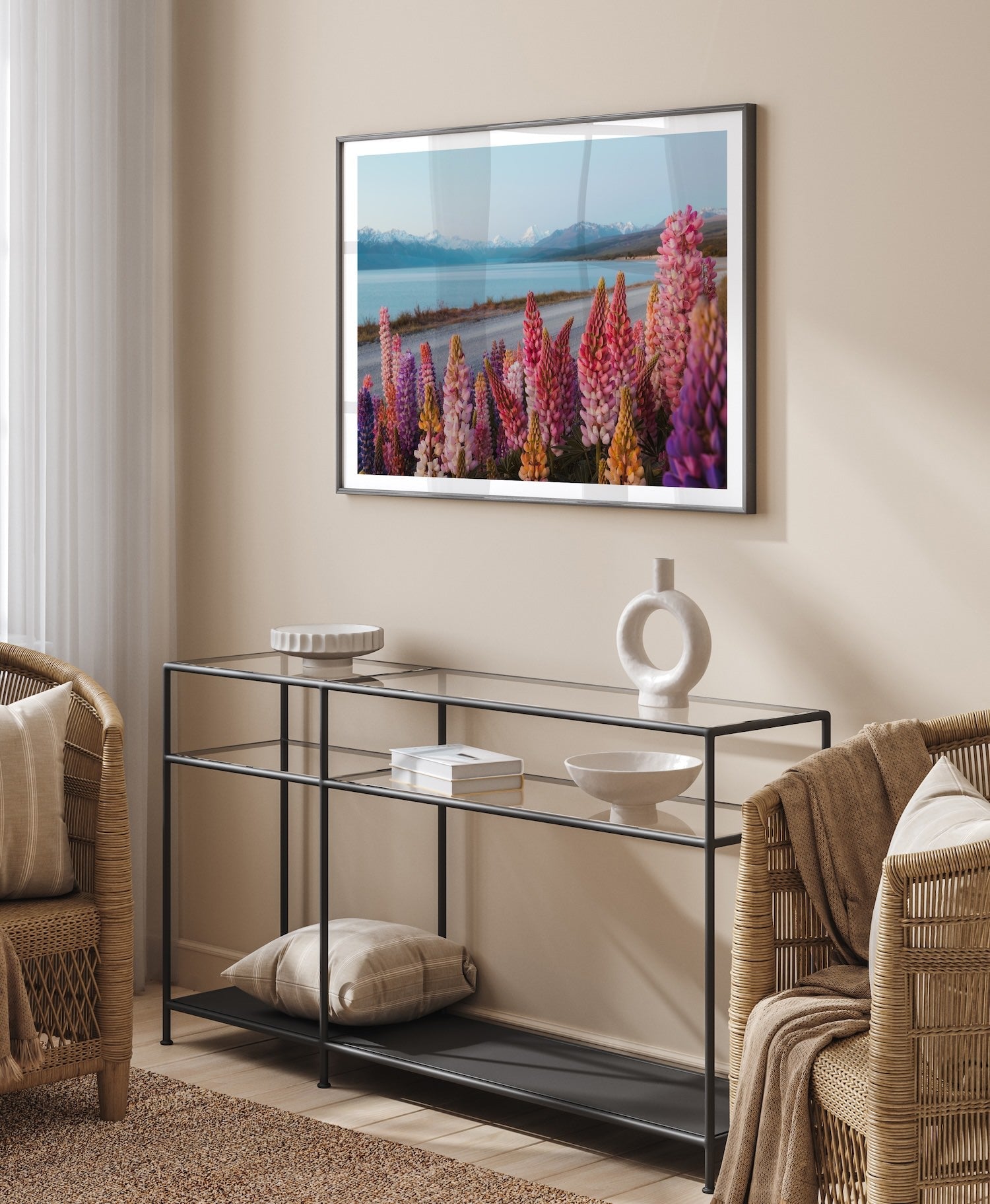 Lupin Flowers at Lake Pukaki - Peter Yan Studio Framed Photo Print Wall Art