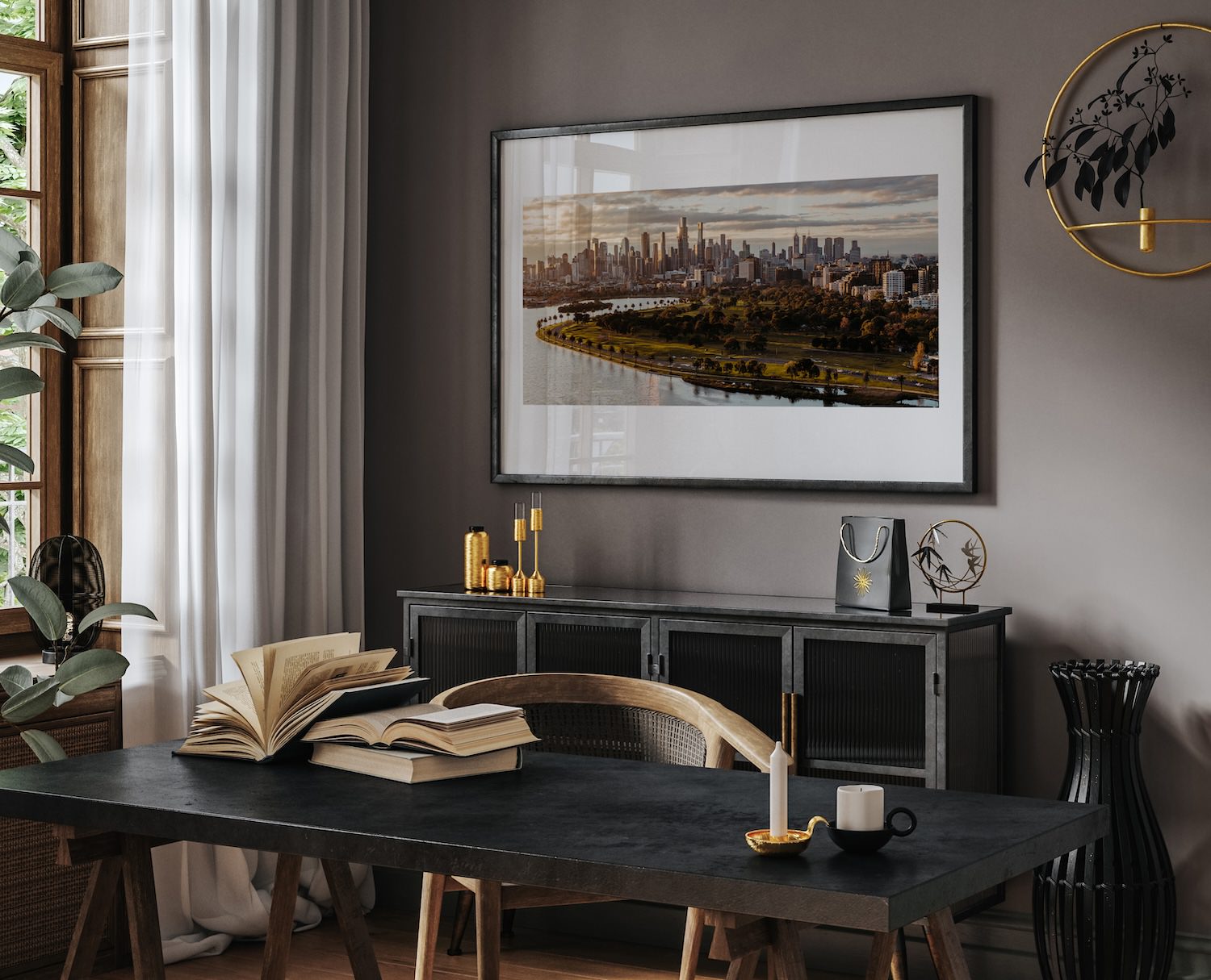 Melbourne Panorama - Albert Park - Peter Yan Studio Framed Photo Print Wall Art