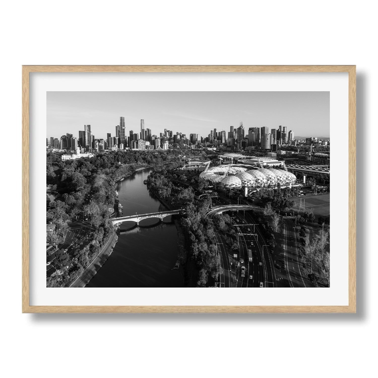 Melbourne Park and Yarra River Black & White - Peter Yan Studio Framed Photo Print Wall Art