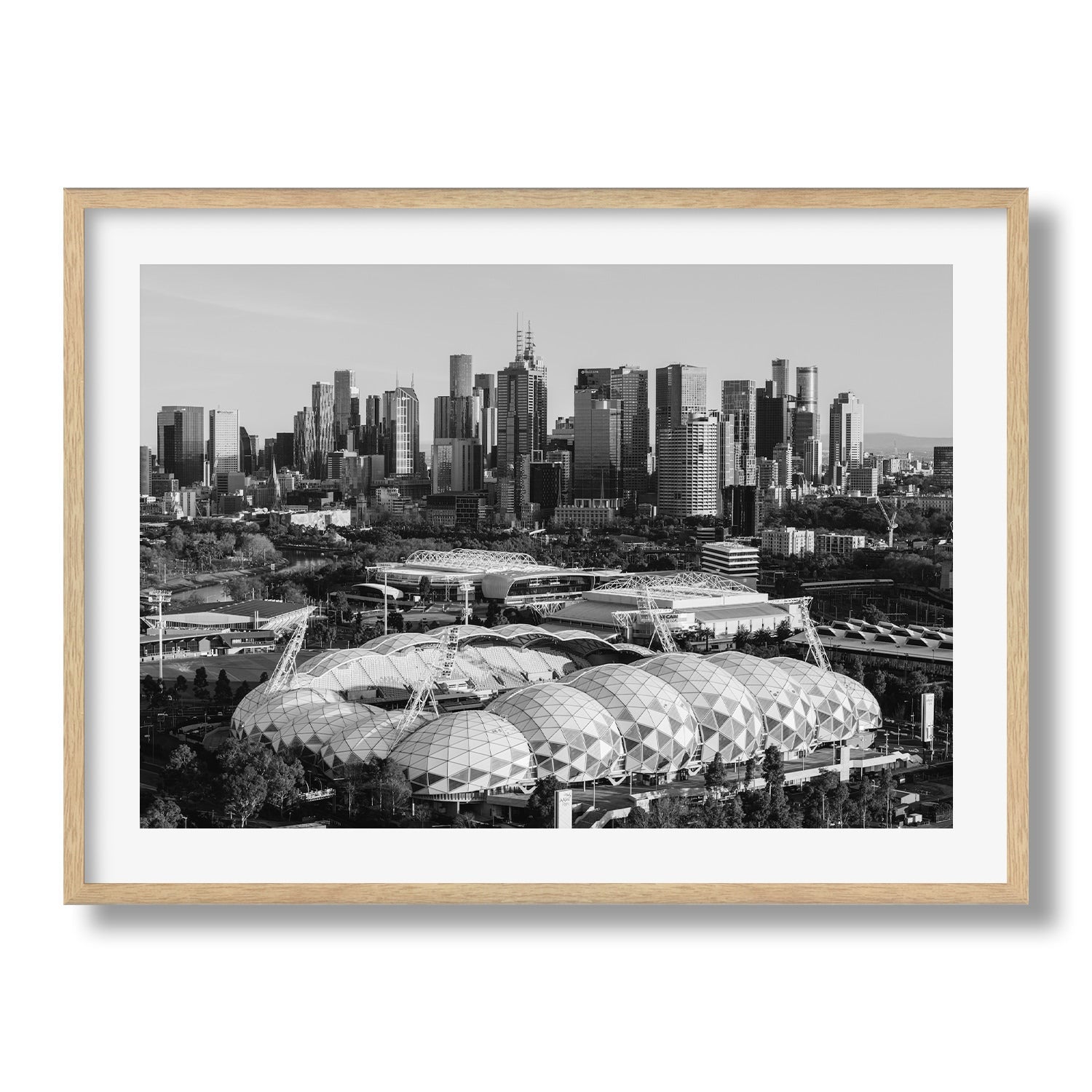 Melbourne Skyline AAMI Park Stadium Black & White - Peter Yan Studio Framed Photo Print Wall Art