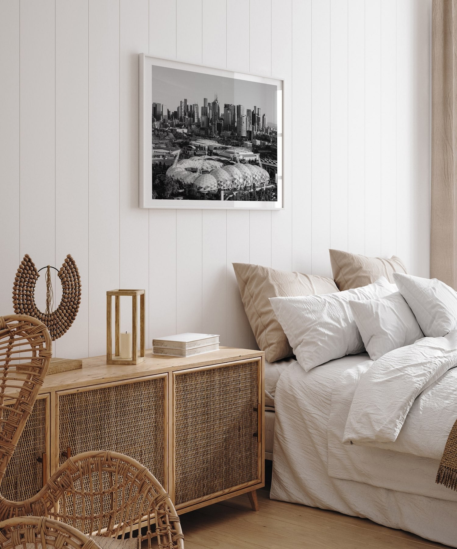 Melbourne Skyline AAMI Park Stadium Black & White - Peter Yan Studio Framed Photo Print Wall Art