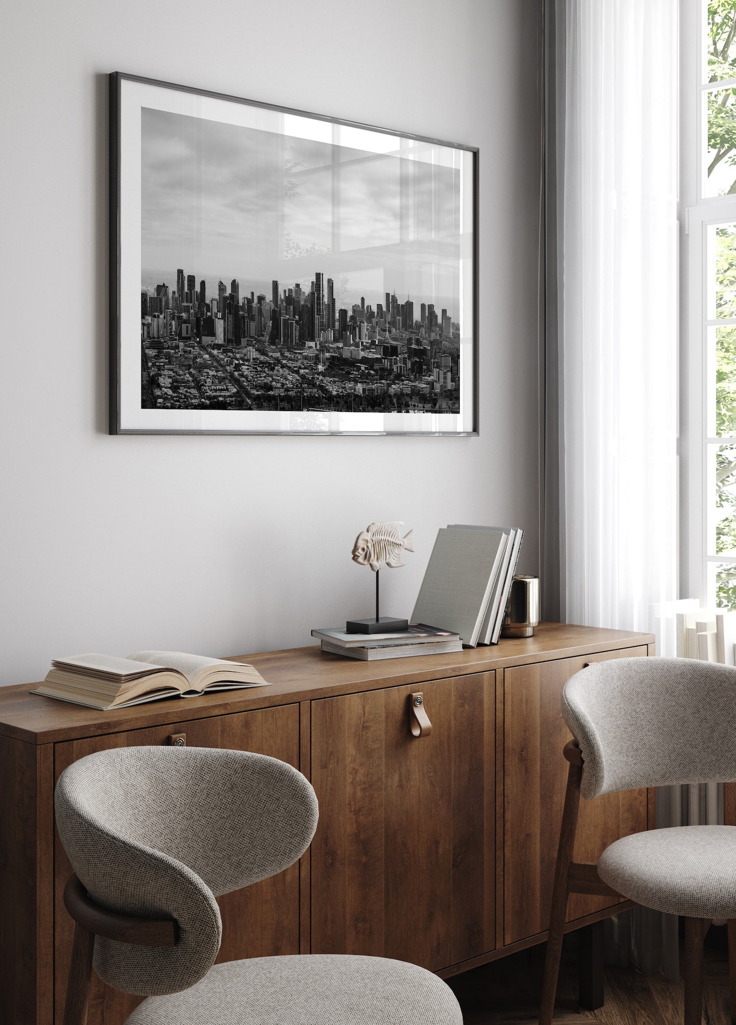 Melbourne Skyline Black & White - Peter Yan Studio Framed Photo Print Wall Art