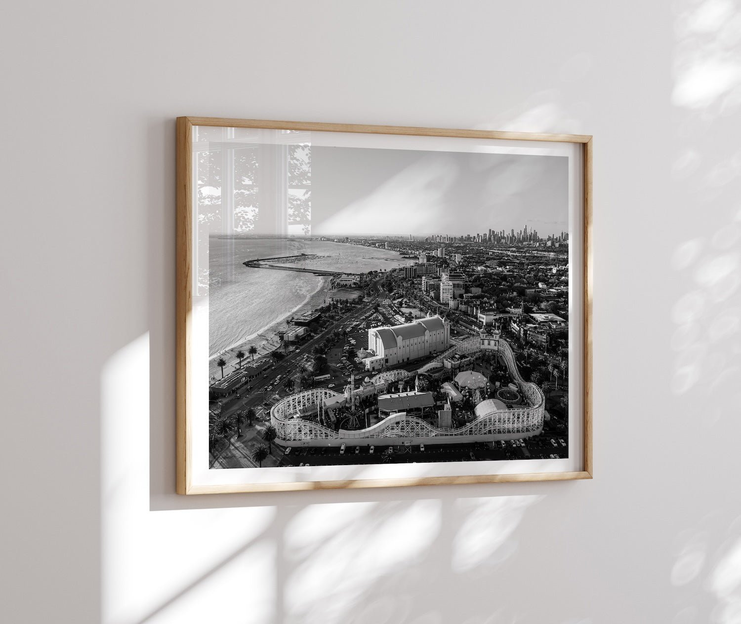 Melbourne St Kilda Beach & Luna Park Black & White - Peter Yan Studio Framed Photo Print Wall Art