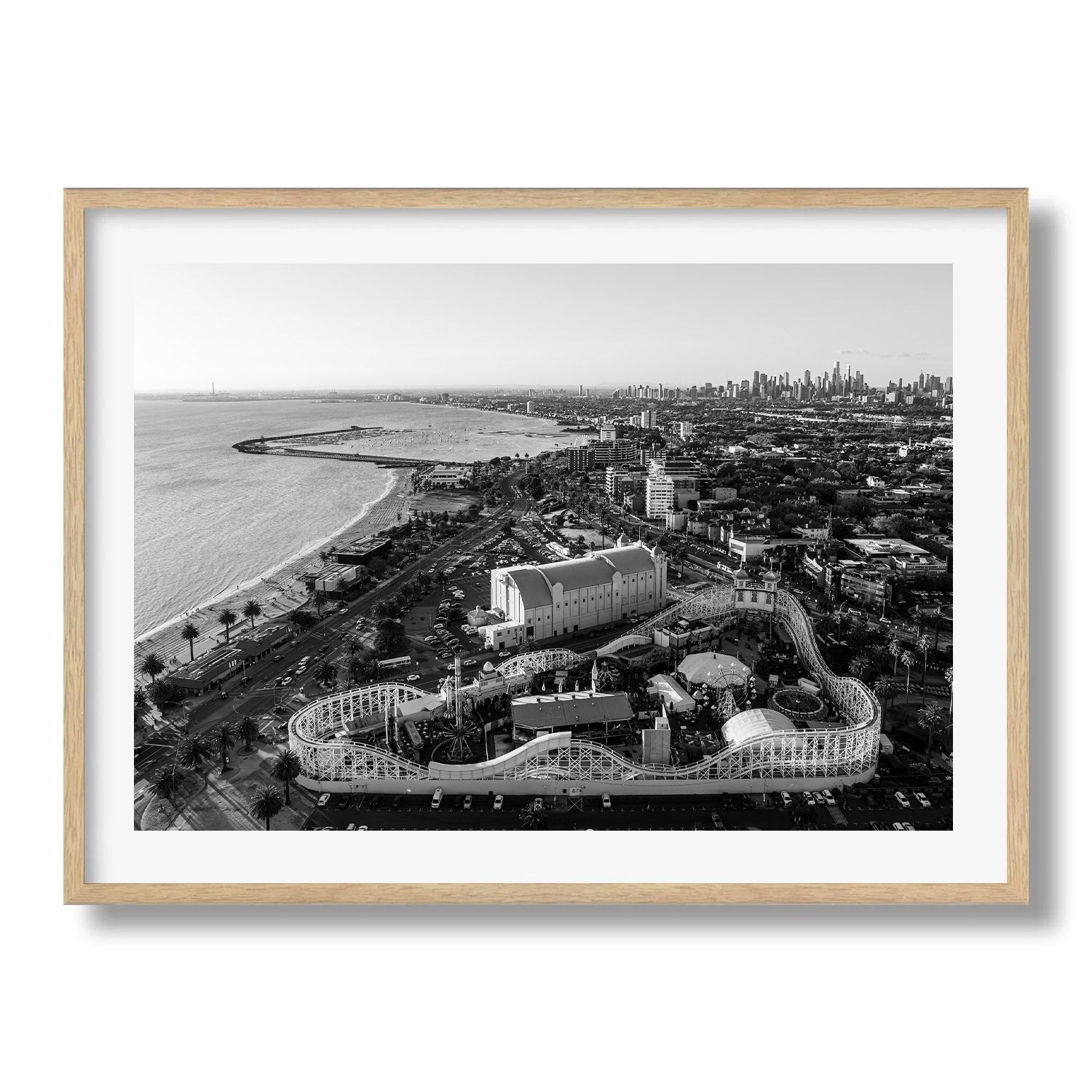 Melbourne St Kilda Beach & Luna Park Black & White - Peter Yan Studio Framed Photo Print Wall Art