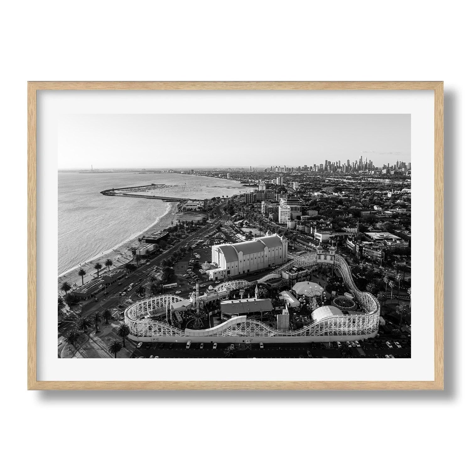 Melbourne St Kilda Beach & Luna Park Black & White - Peter Yan Studio