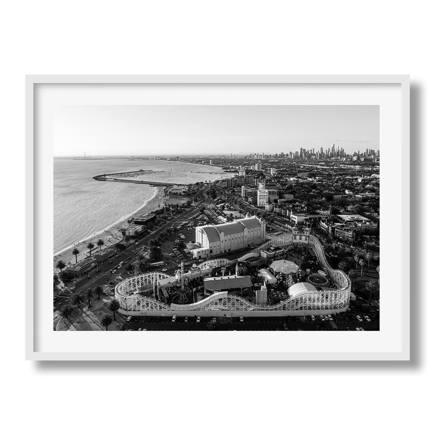 Melbourne St Kilda Beach & Luna Park Black & White - Peter Yan Studio Framed Photo Print Wall Art