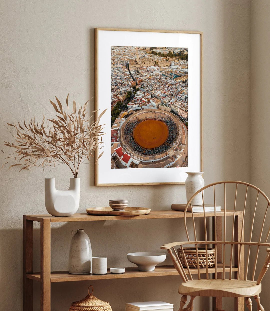 Plaza De Toros Seville Framed Print - Aerial by Peter Yan Studio
