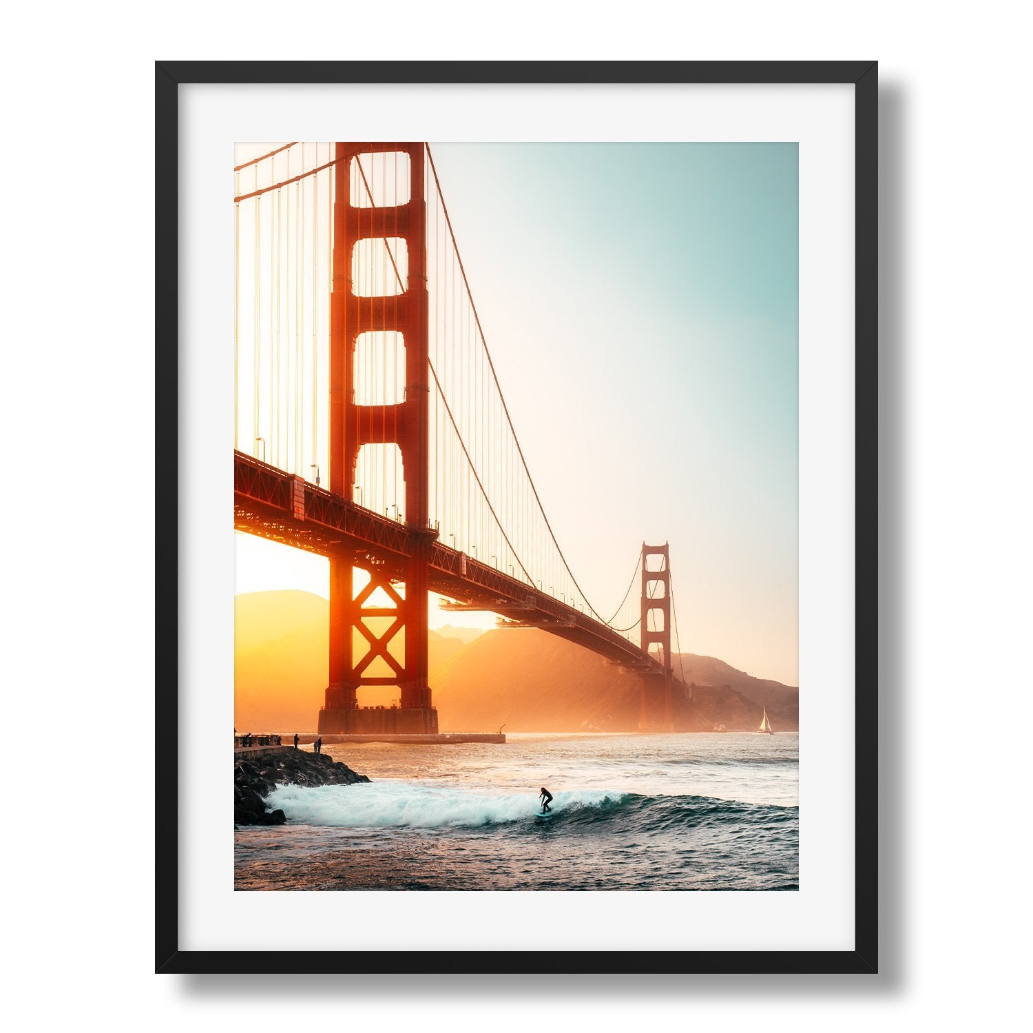 Surfing Under The Golden Gate | Premium Framed Print - Peter Yan Studio