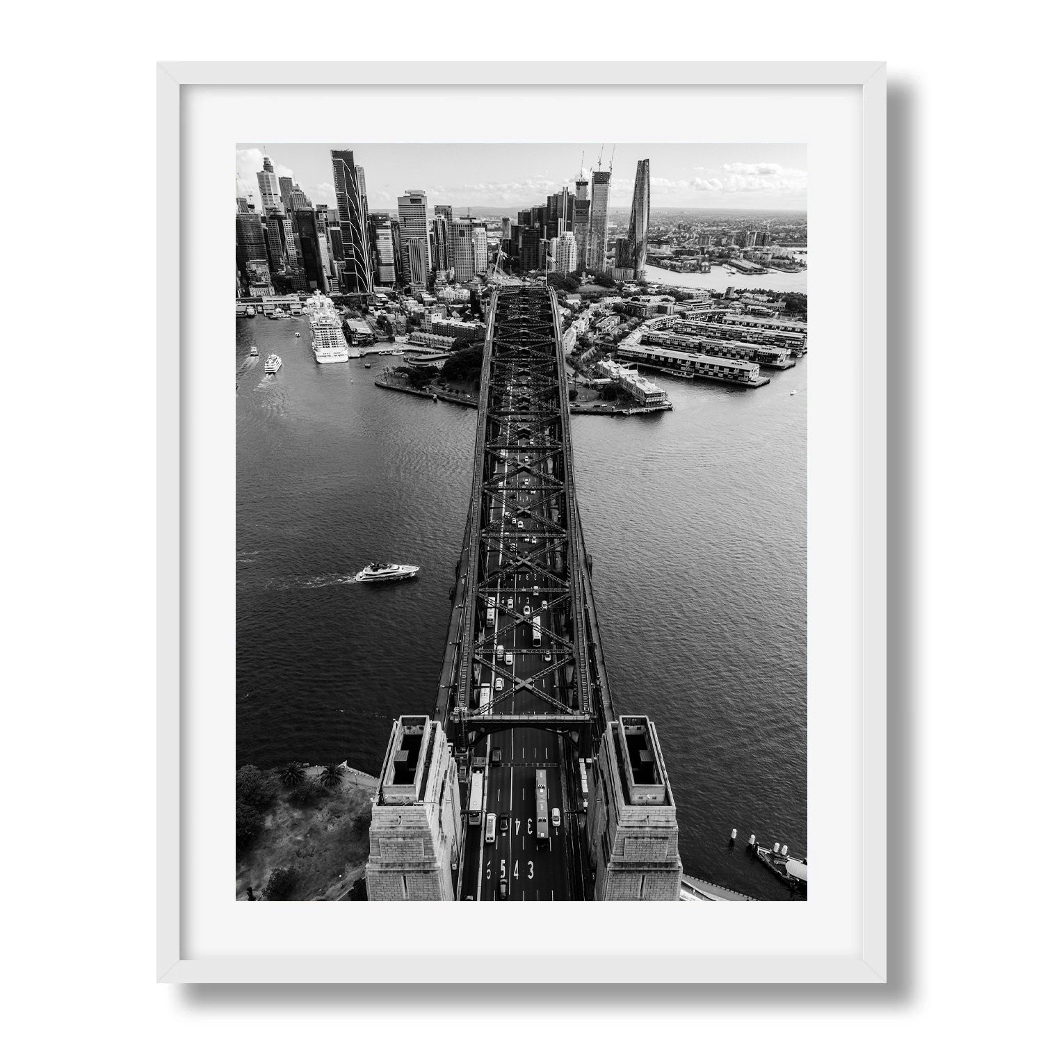 Sydney Harbour Bridge From Above Black & White Framed Print - Architecture by Peter Yan Studio